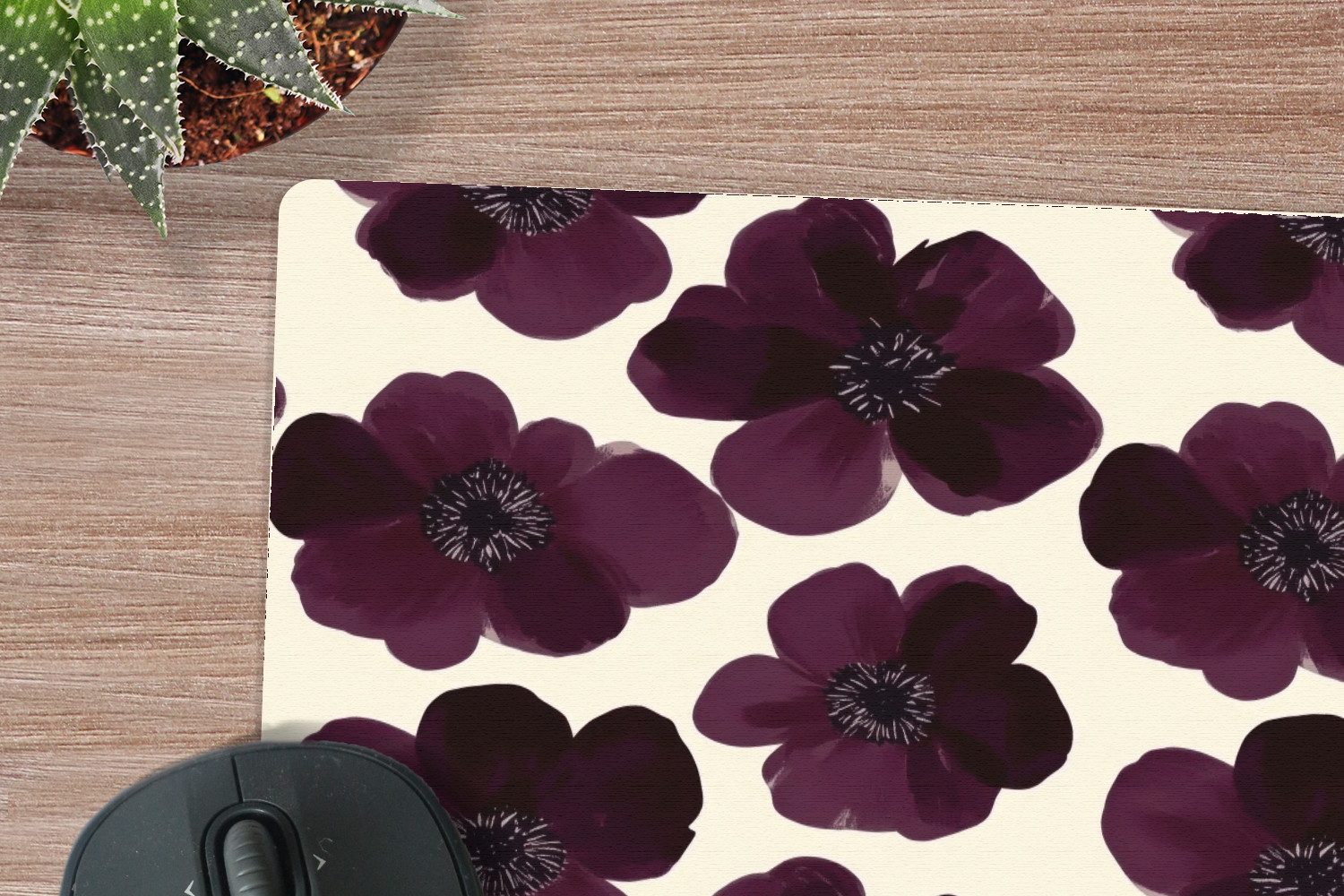 MuchoWow Mauspad Blumen - Aquarell - Lila (1-St), Mousepad, Schreibtisch Zubehör, Deko, 20x20 cm