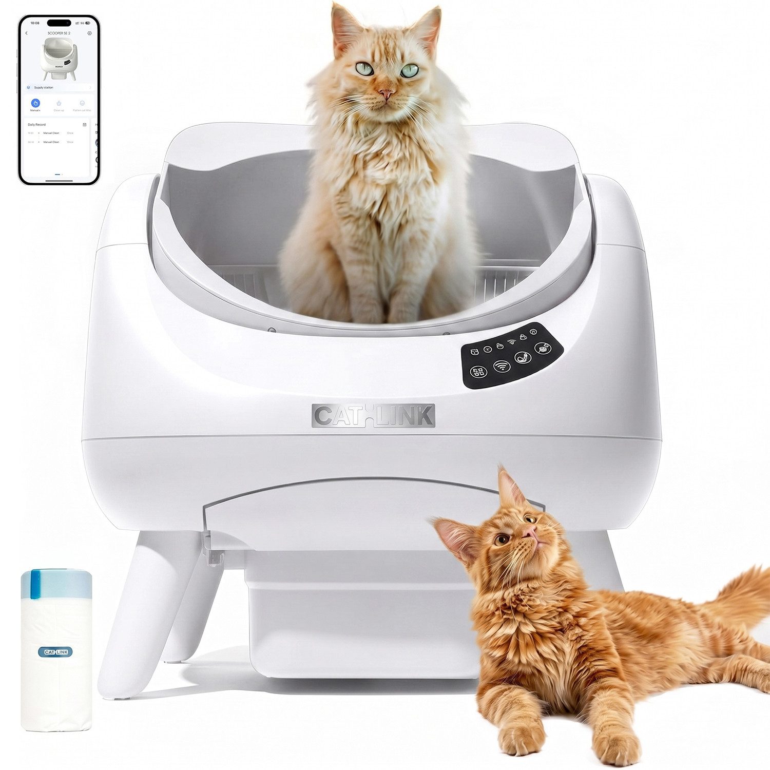 CATLINK Katzentoilette Open-X Selbstreinigendes XXL Katzenklo Geruchsbeseitigung - WLAN APP, Für alle Streuarten - Ideal für mehrere Katzen 12L - Geruchskontrolle