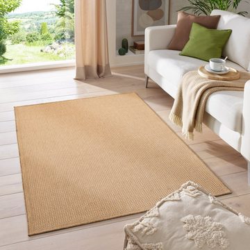 Teppich Outdoor & Indoor Teppich wetterfest Sisaloptik mit Bordüre, TaCa Home, rechteckig, Höhe: 5 mm, Terrasse Balkon Garten Wohnzimmer Bad Küche, Beige - 67 x 180 cm