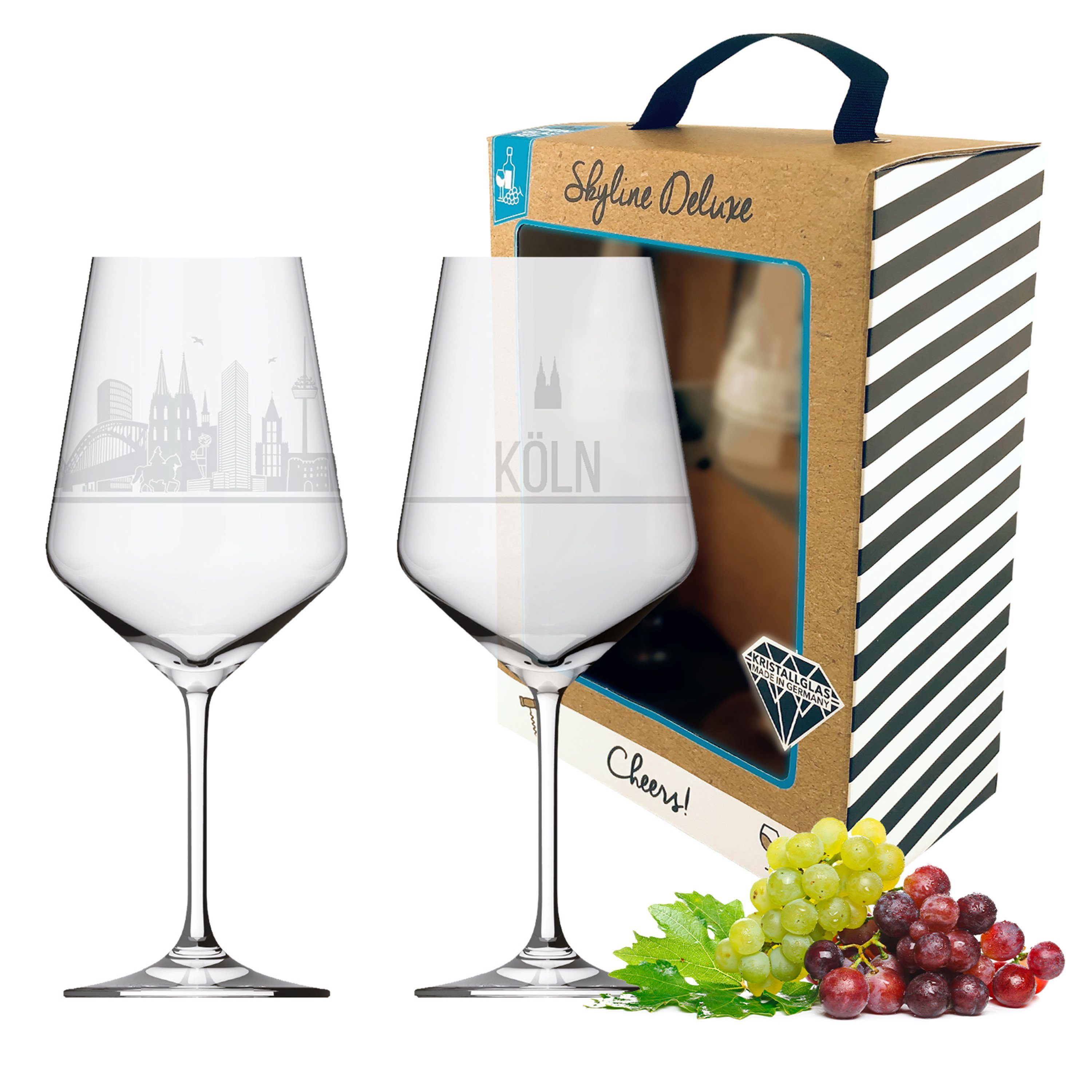 3forCologne Weinglas I LOVE Köln Weingläser 2er Set Weinglas mit Gravur der Kölner Skyline Souvenir Deutschland Geschenkidee Muttertag, Vatertag, Gastgeschenk Geschenkbox Deutschland MADE IN GERMANY