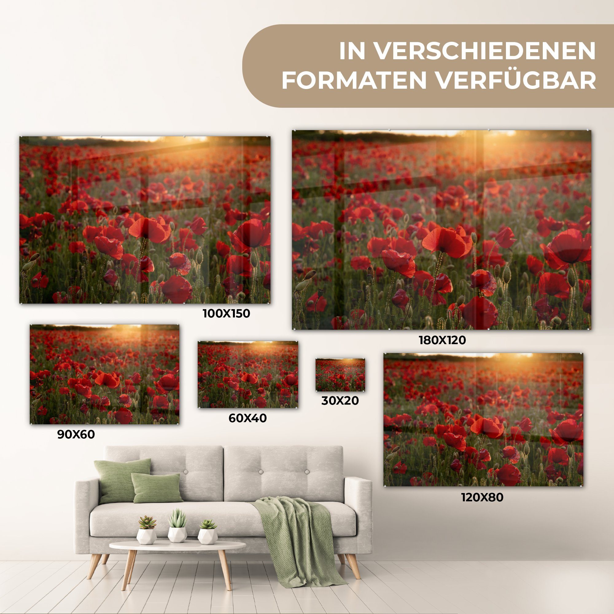 MuchoWow Acrylglasbild Blumen - Mohn - Wohnzimmer St), Rot, & Schlafzimmer Acrylglasbilder (1