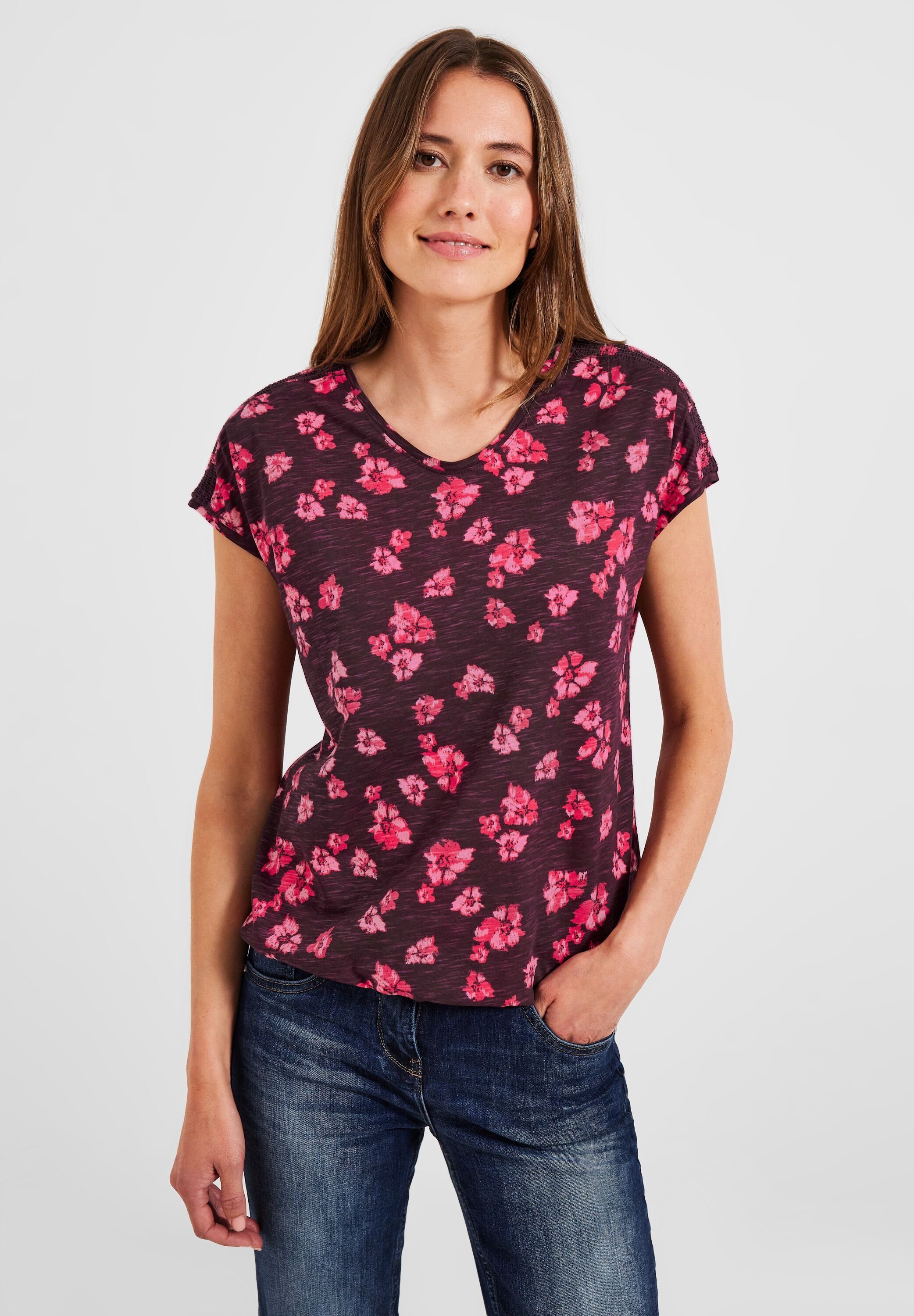 Cecil Print-Shirt aus reiner Baumwolle wineberry red
