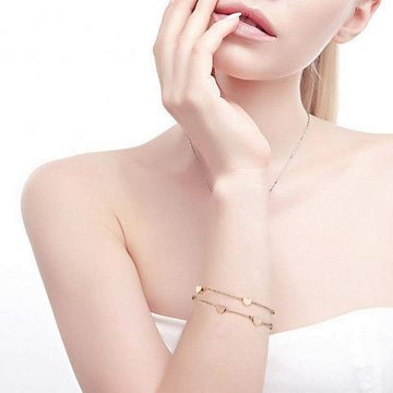 Fivejoy Bettelarmband Rosegold Herzen Damen Armband Layered mit Herz Anhängern Doppelt Kette (1-tlg)