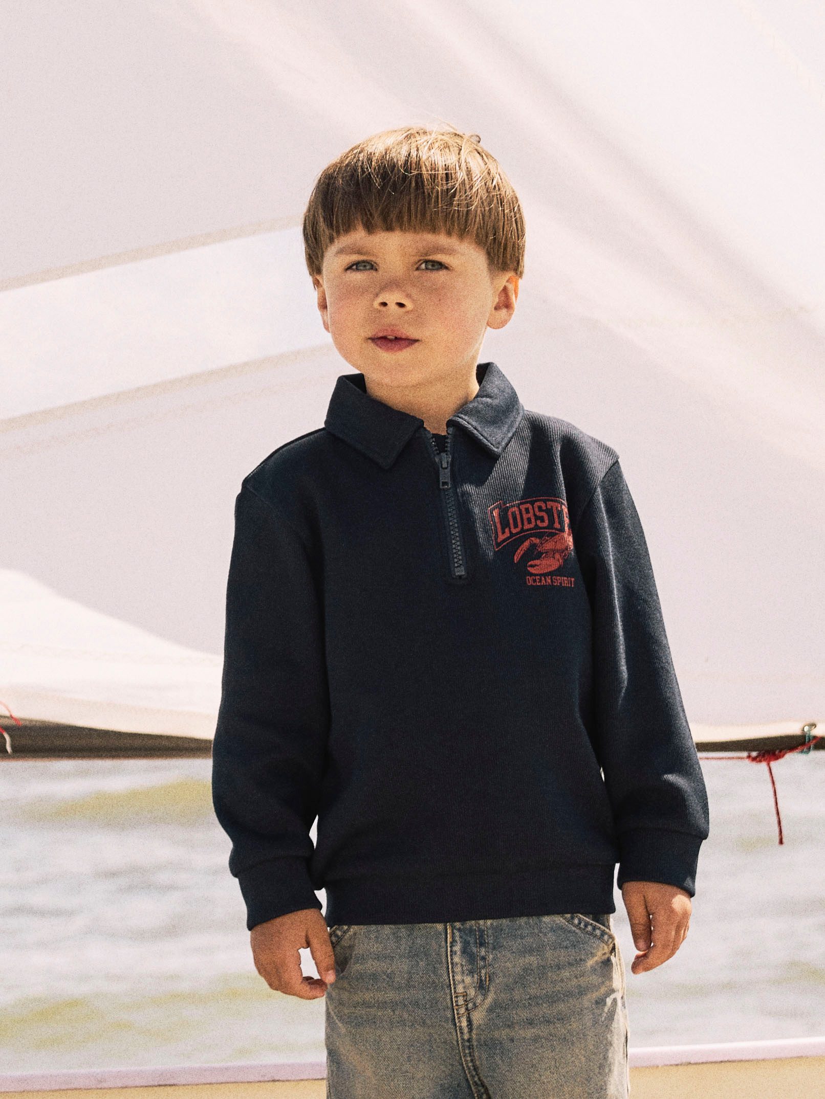 Name It Langarmshirt Halbarm-Poloshirt mit Reißverschluss und Lobster-Print NMMFREDDY NREG SWEAT UNB