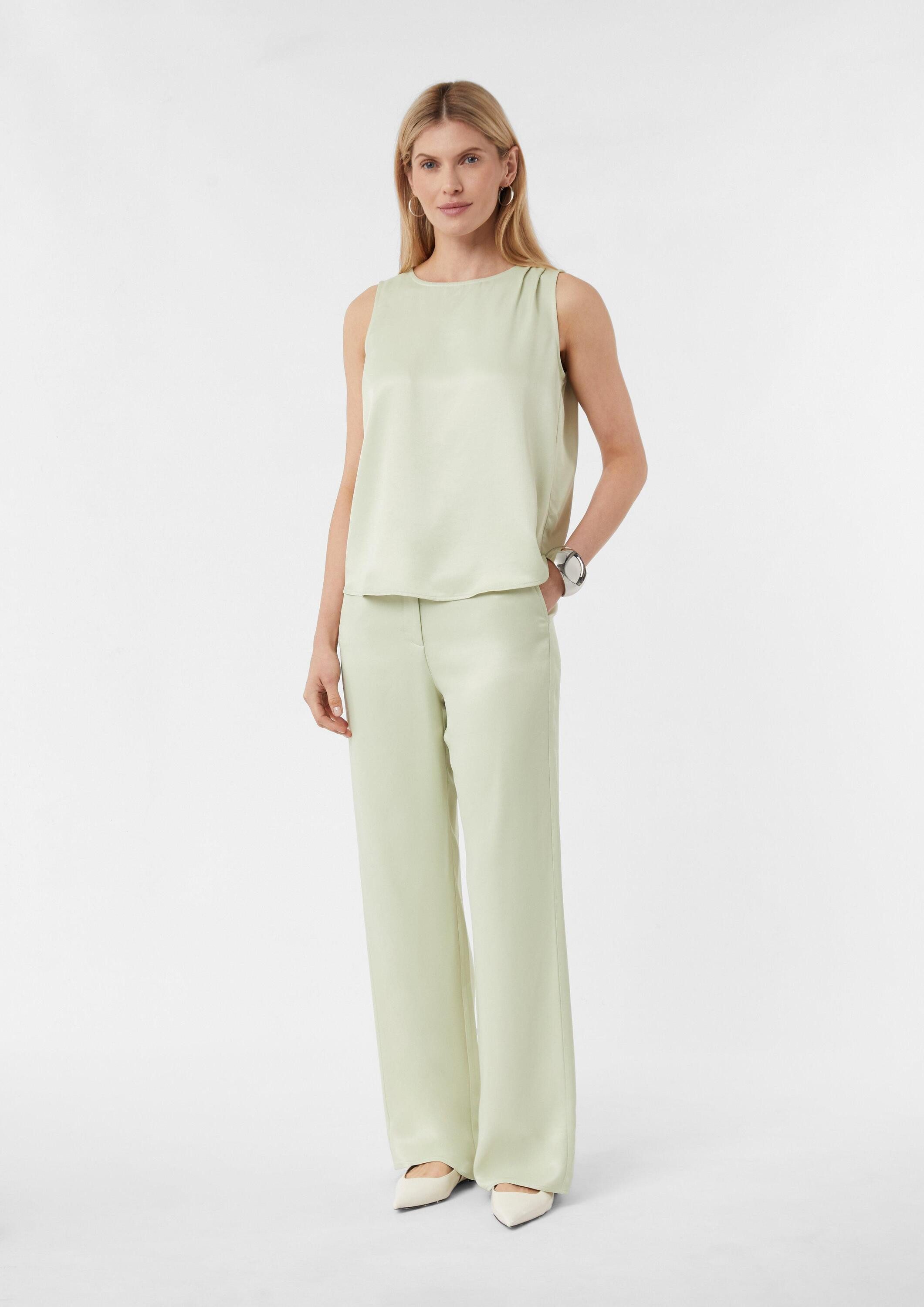 comma Blusentop Bluse Ärmellose Bluse aus Viskosesatin