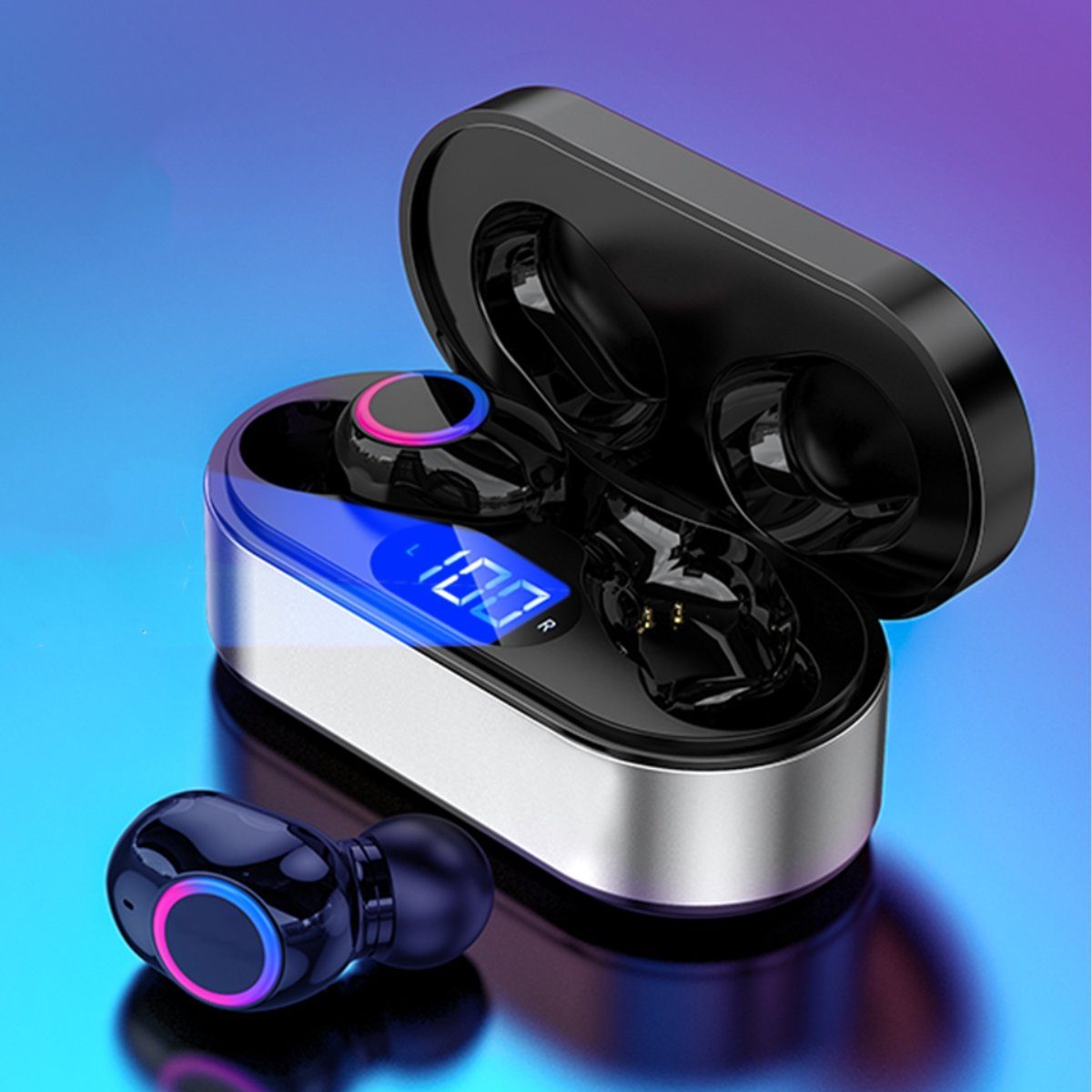 VSIUO TWS In-Ear-Kopfhörer Kabellos Earbuds HiFi Stereo Bluetooth-Kopfhörer (Freisprechfunktion, Noise-Cancelling, Voice Assistant, Siri, Wireless, Touch Control Ohrhörer mit LED Anzeige, Wireless Earbuds)