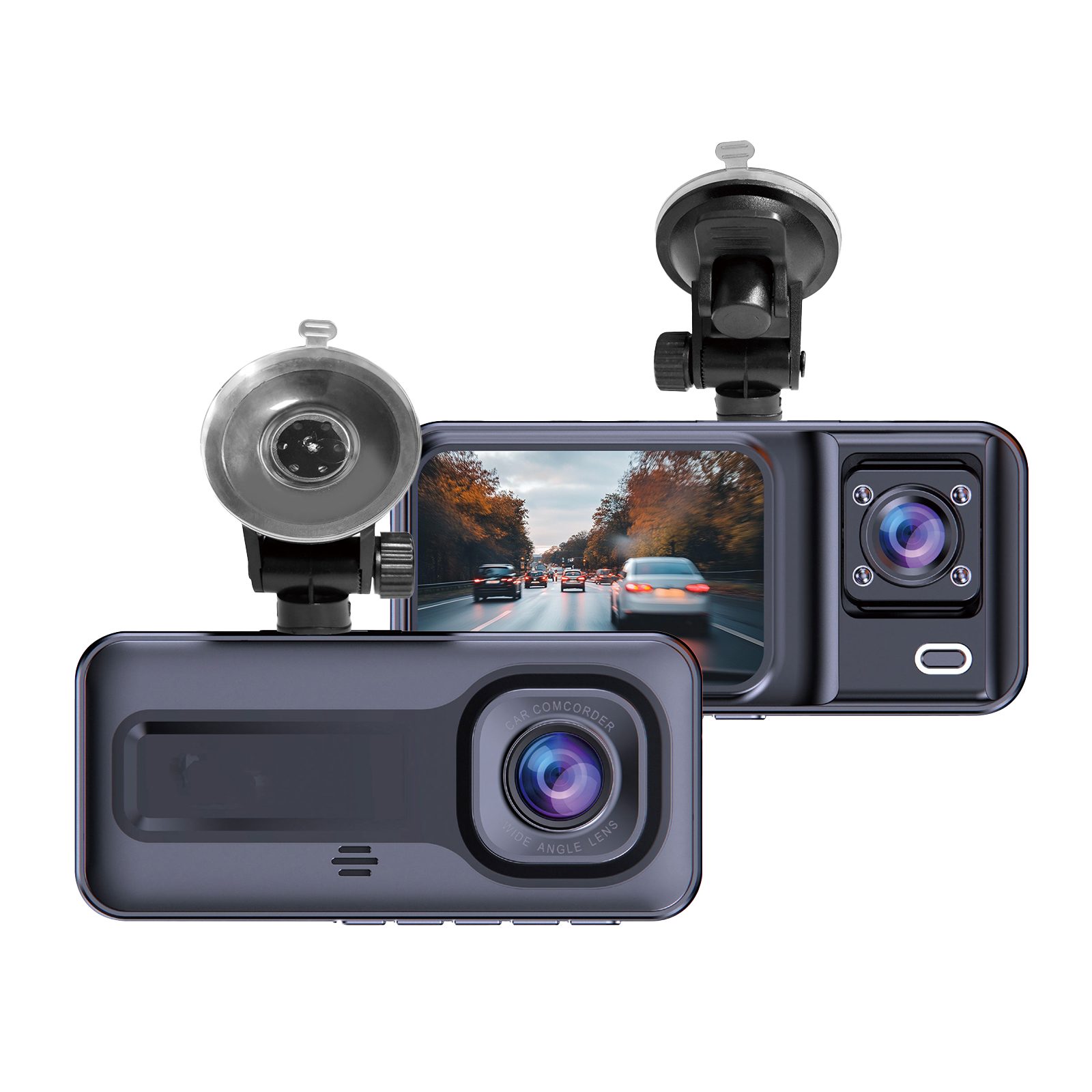 Denver CCT-2500 Dashcam (Full HD, 1x CCT-2500 Dashcam mit Saugnapfhalterung und 12V Auto Adapter, Dual-Kamera (Front & Innen), IR-Nacht, G-Sensor, Mikro & Lautsprecher)