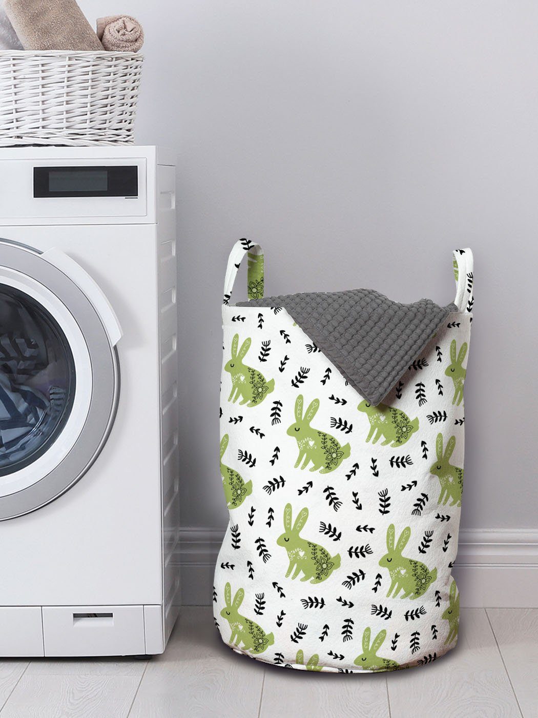 Abakuhaus Wäschesäckchen Wäschekorb mit Griffen Hase mit Waschsalons, Hasen Kordelzugverschluss Blumenmotiven für