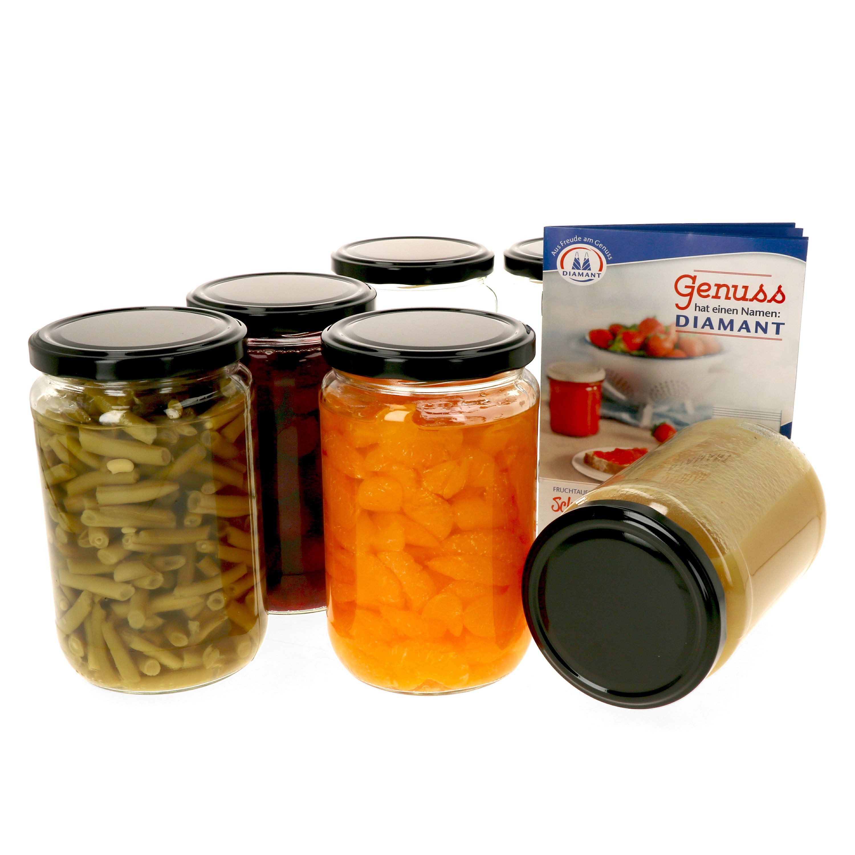 MamboCat Einmachglas 6er Set Rundglas 720 ml To 82 schwarzer Deckel incl. Rezeptheft, Glas