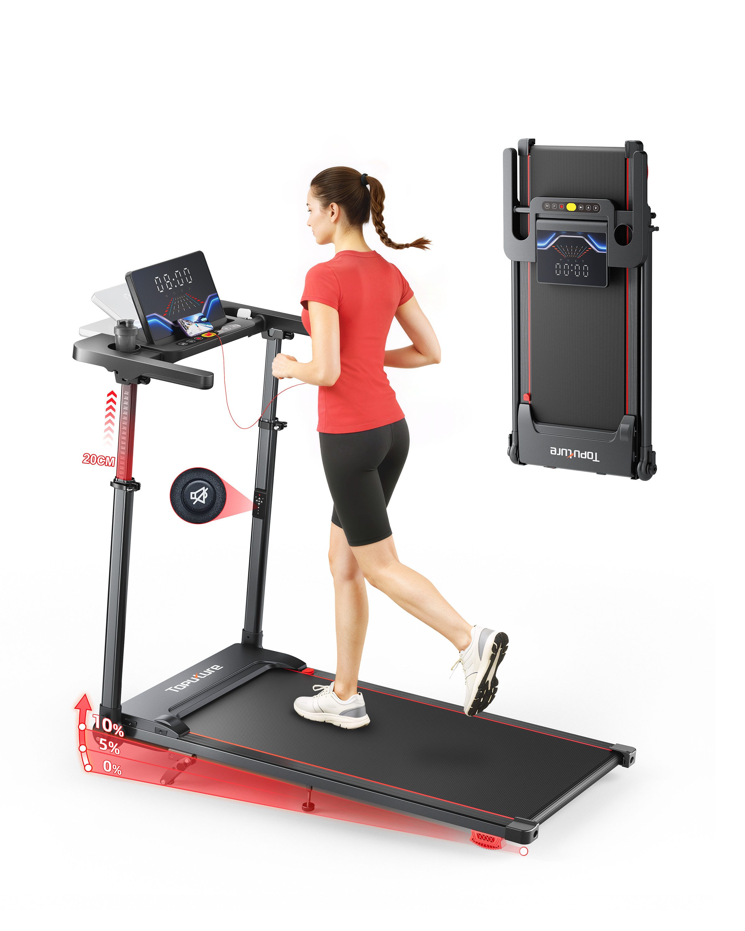 Laresar Laufband 2-in-1 Under-Desk Walking Treadmill With Built-in Laptop Workstation, Dual LED Display, 2-Level Manual Incline, Smart App Integration