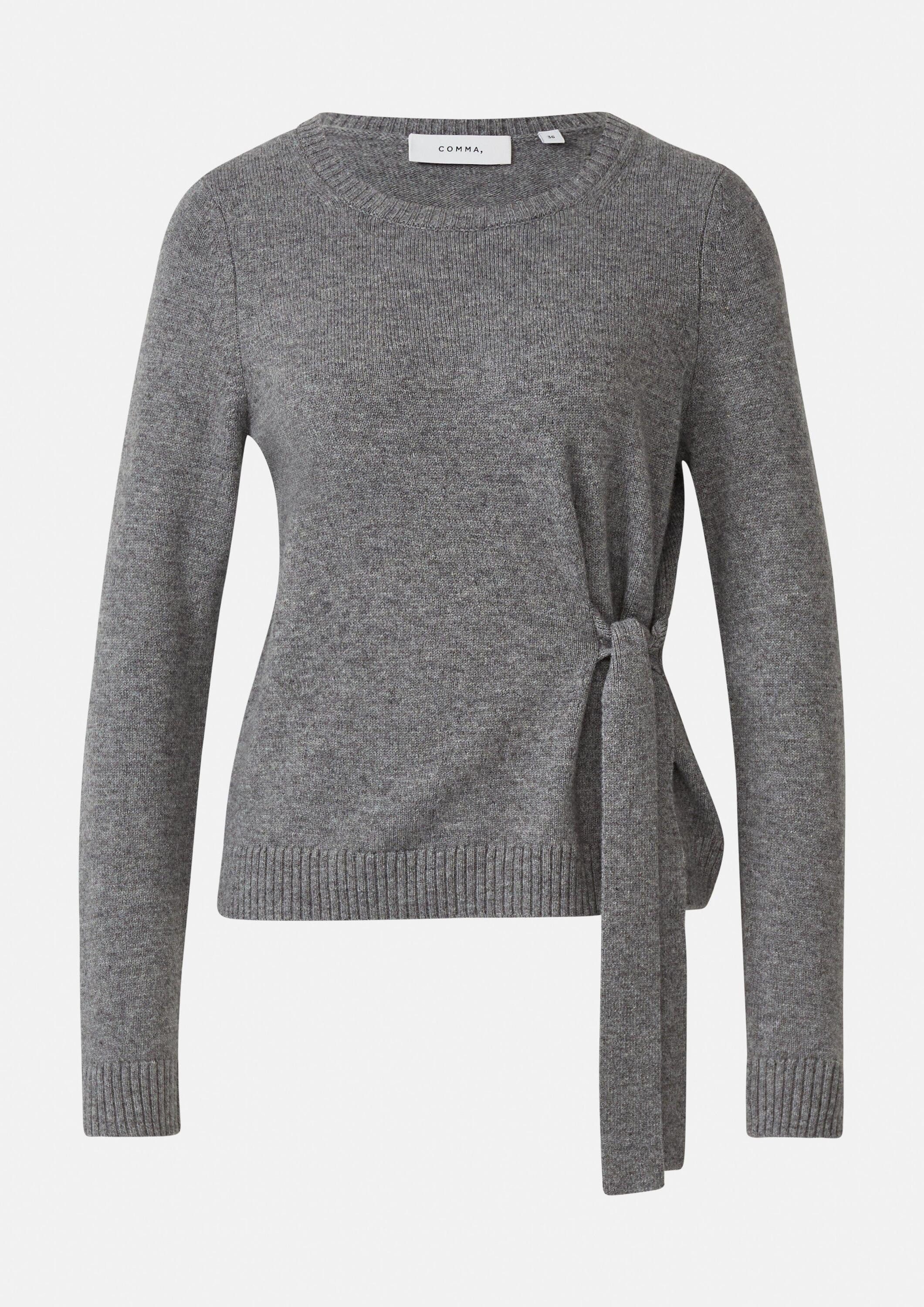 comma Longpullover Strickpullover Strickpullover aus Wollmix mit Bindedetail