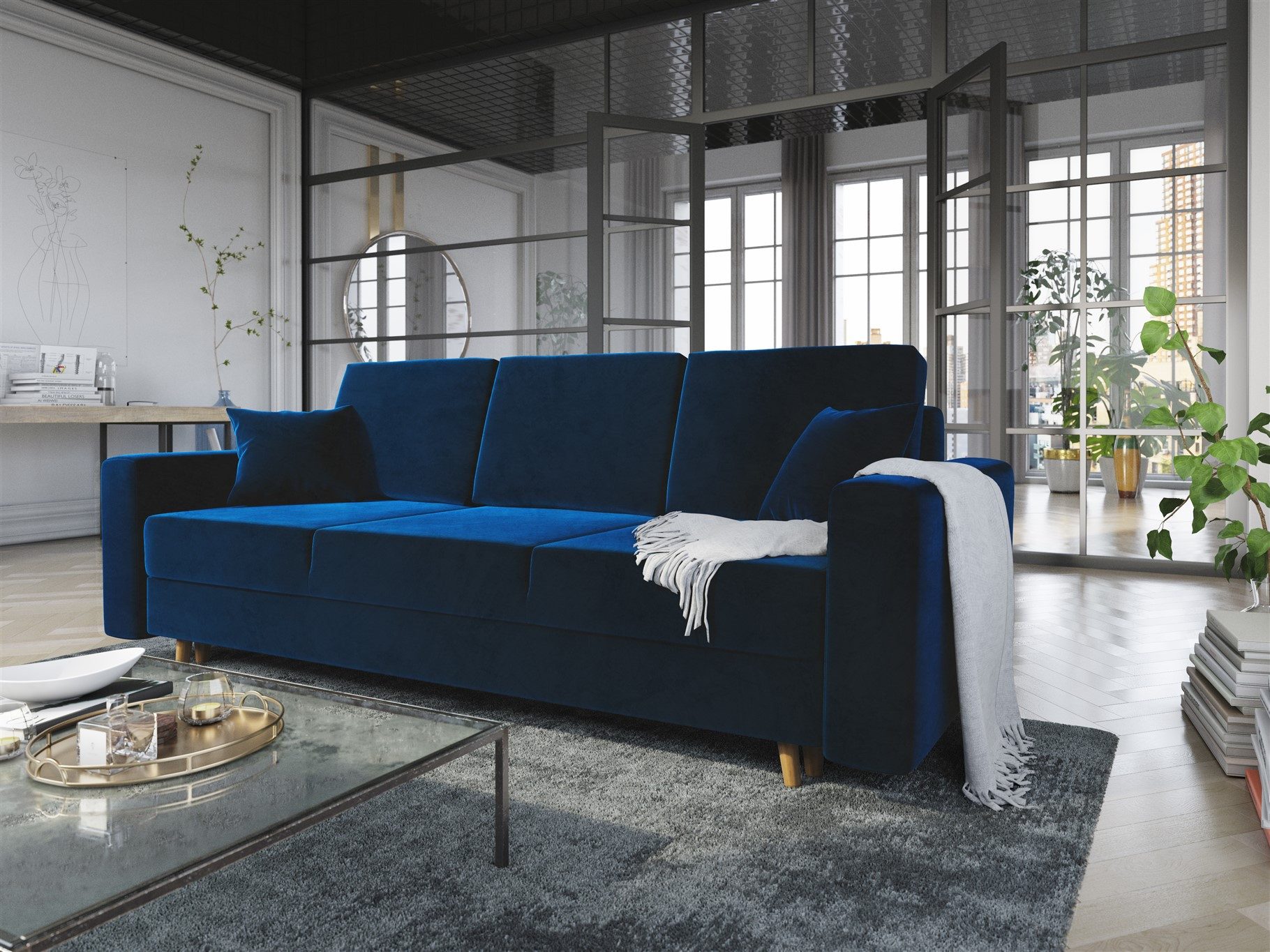 Fun Möbel 3-Sitzer Sofa CARDE mit Schlaffunktion in Stoff Itaka, inkl. Bettkasten, Rundumbezug