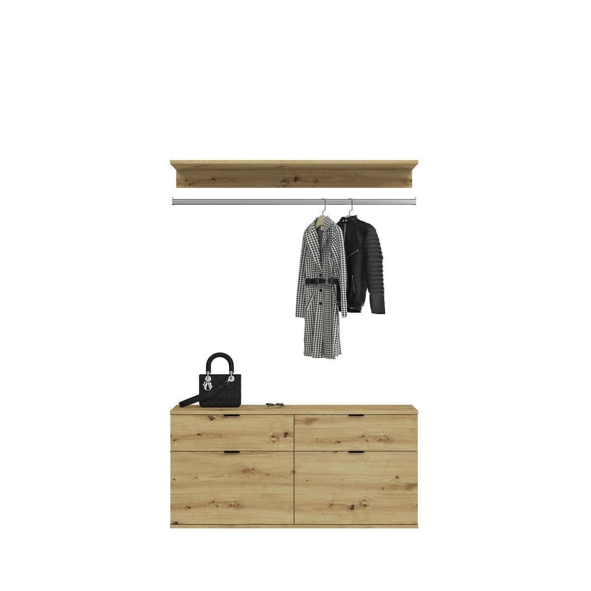 möbelvita Garderobenschrank Vision X Kommode + Garderobenstange B/H/T 121x62+3+14x34 in Artisan