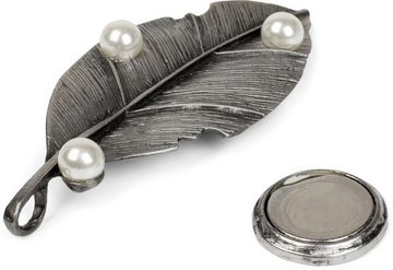 styleBREAKER Brosche (1-tlg), Blatt Magnet Brosche mit Perle