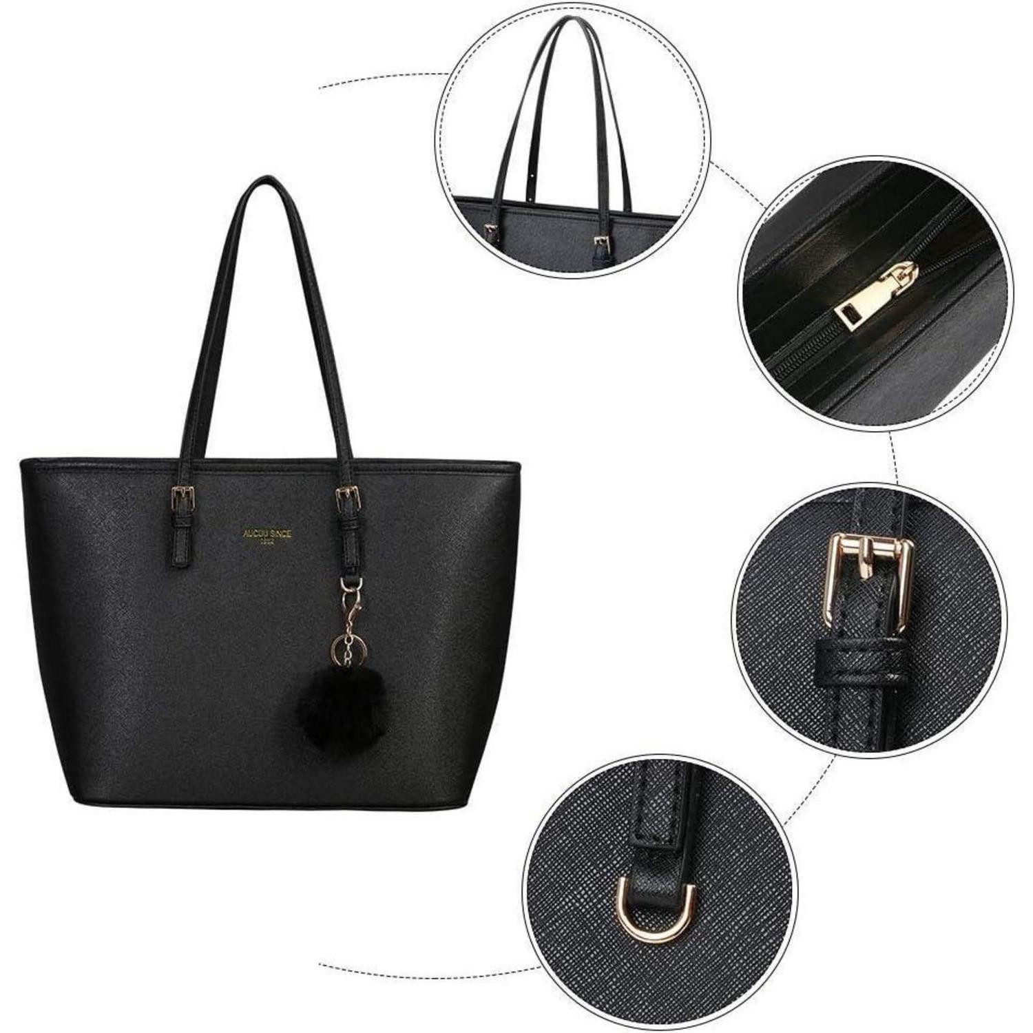 LuxusKollektion Shopper Damen Handtasche Schwarz Shopper Leder Groß Kaninchen Pelz Plüsch