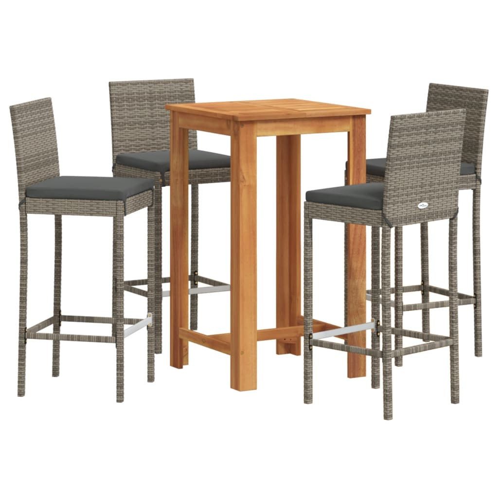 vidaXL Gartenlounge-Set 5-tlg. Gartenbar-Set Grau Massivholz und Poly Rattan, (4-tlg)