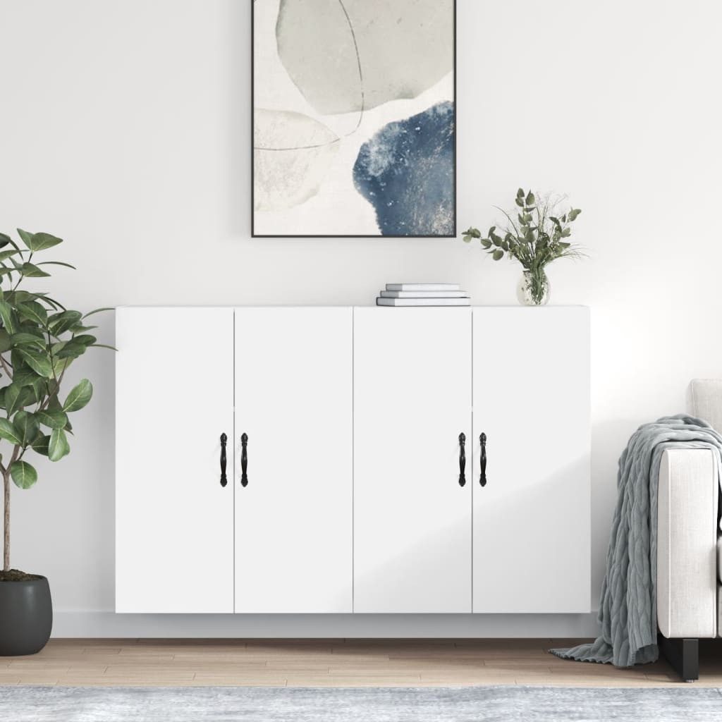 furnicato Wandhängeschrank Wandschrank Weiß 69,5 x 34 x 90 cm mit reichlich Stauraum, 2-tlg., Stabiler Hängeschrank mit viel Stauraum als Sideboard-Aufsatz im Heim