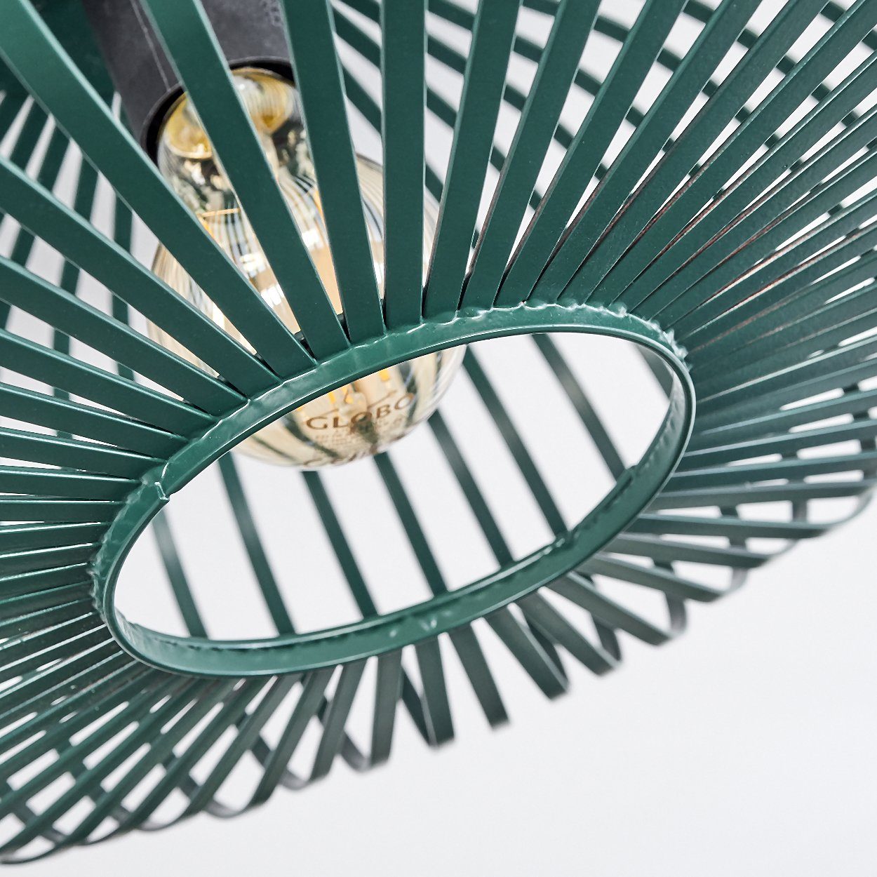 hofstein Deckenleuchte runde Deckenlampe aus Metall in Grün, ohne Leuchtmittel, Retro-mit Lichteffekt durch Gitter-Optik, Ø 40,5cm, E27-Fassung.
