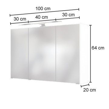 Lomadox Spiegelschrank LOUROSA-03 Badezimmer 3D mit Beleuchtung in Wotaneiche Nb., B/H/T: 100/66/20 cm