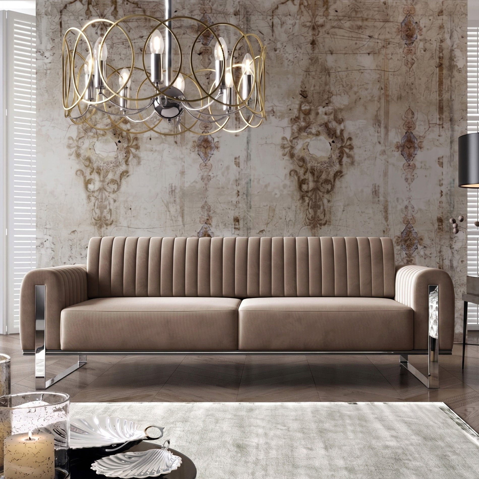 Selsey Sofa, 3-Sitzer Sofa mit Samtbezug und Metallgestell
