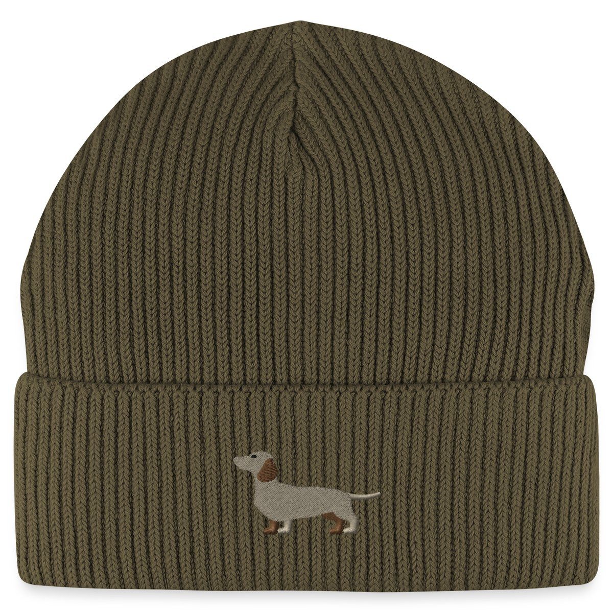 Spreadshirt Beanie Dackel Stickerei Fisherman Beanie Bio Mütze (1-St) günstig online kaufen