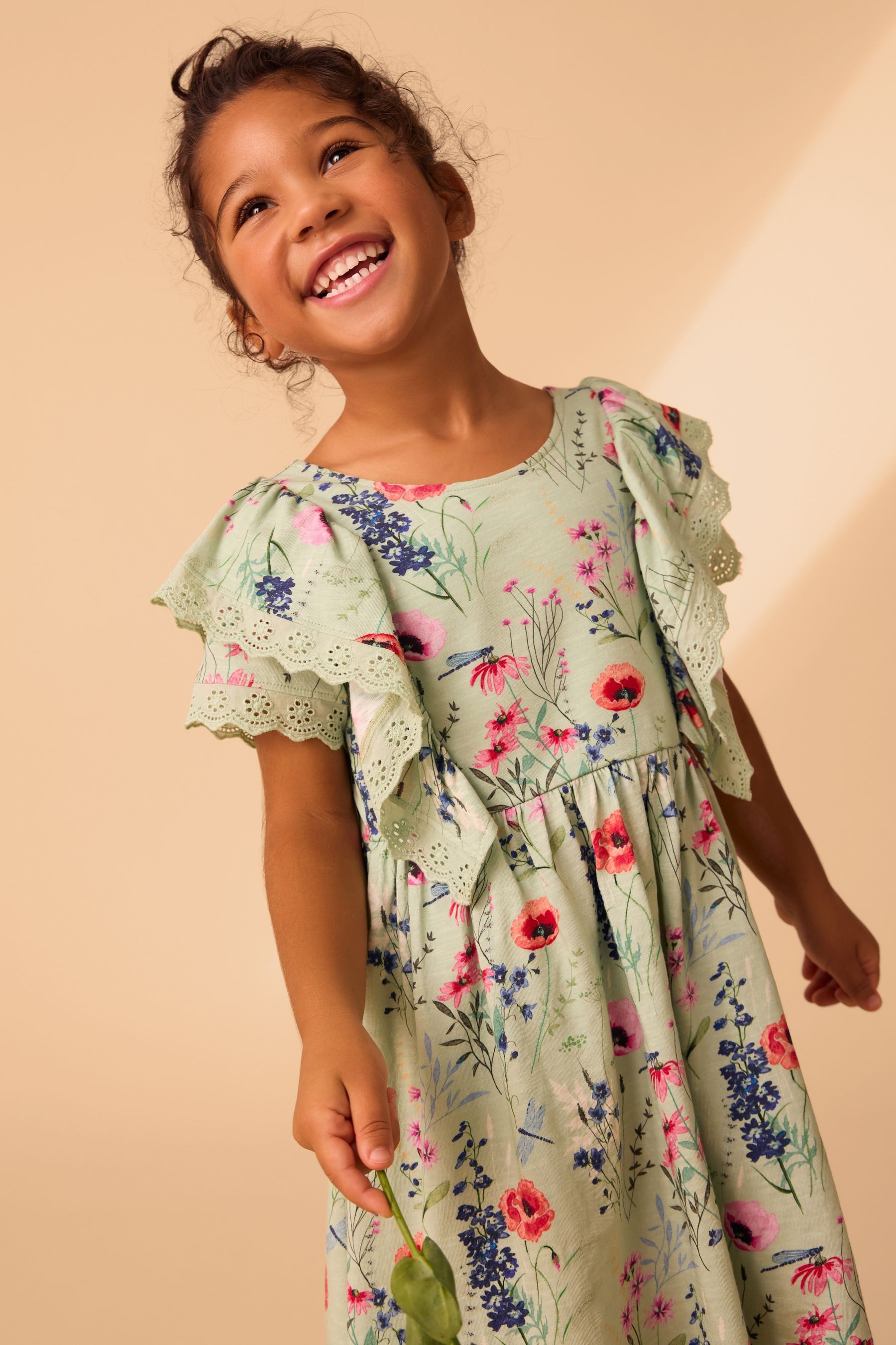 LAURA ASHLEY Jerseykleid Laura Ashley Kleid mit Lochstickerei Baumwolle (1-tlg)