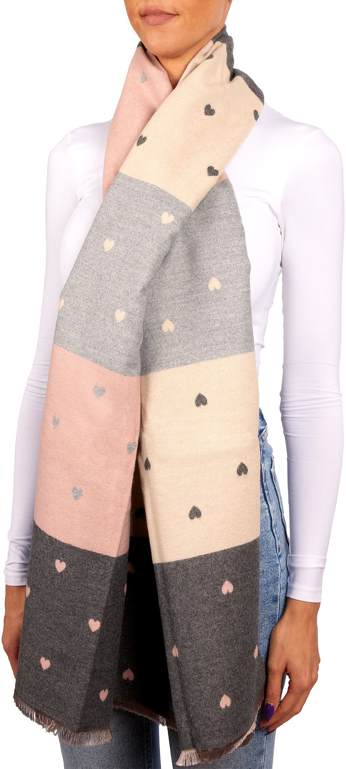 BRUBAKER Schal Cashmirillo Damen Schal mit Herz Muster - 70 x 200 cm, (Weiches Kaschmir-Gefühl, 1-St. für Herbst und Winter), Warm, Kuschelig und Oversized - He – Bild 3 von 5