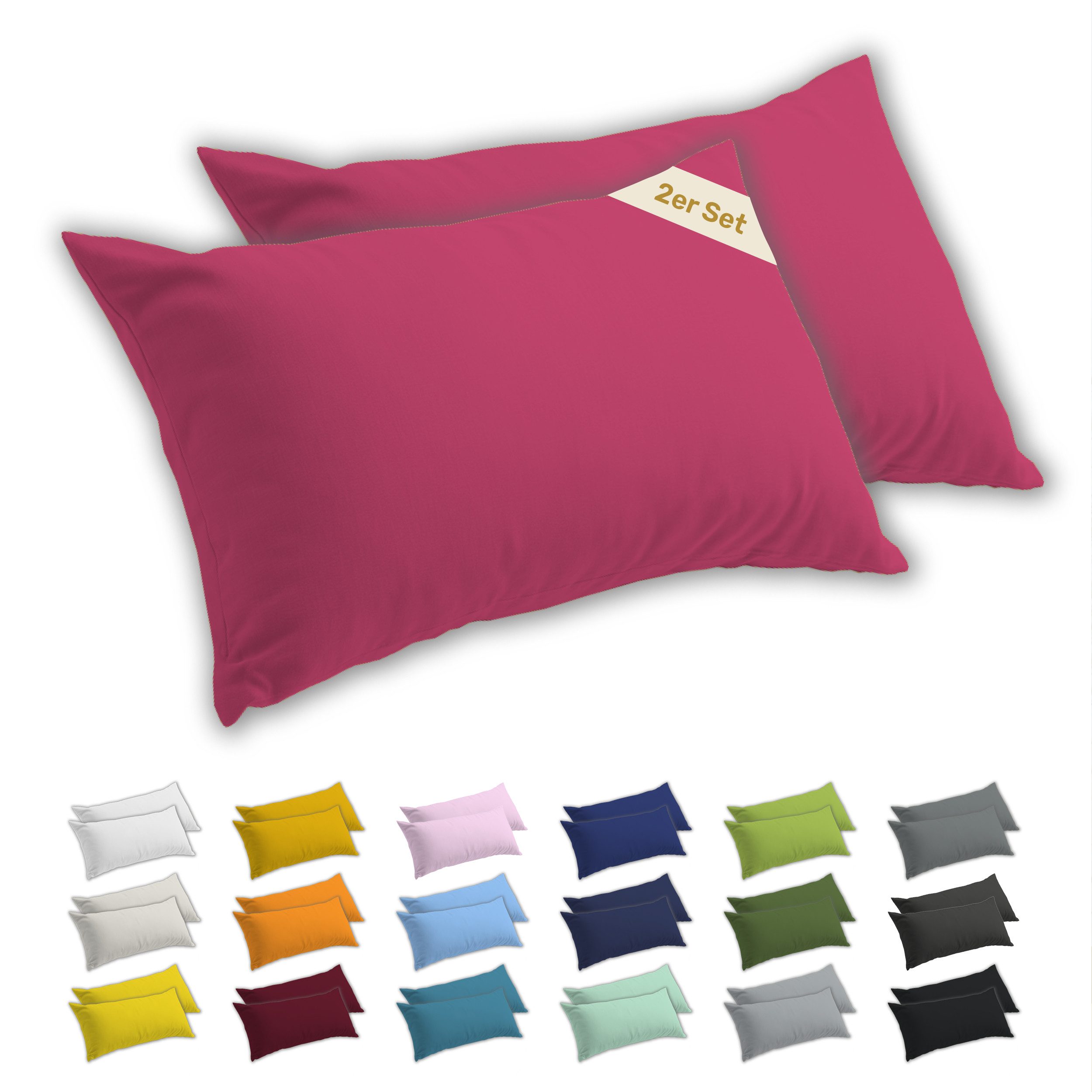 Lavea Kissenbezug 2er Set Kissenhülle Jersey, 100% Baumwolle, Kissenbezüge, (2 Stück), allergikerfreundlich - sicherer YKK-Reißverschluss - waschbar 60°C