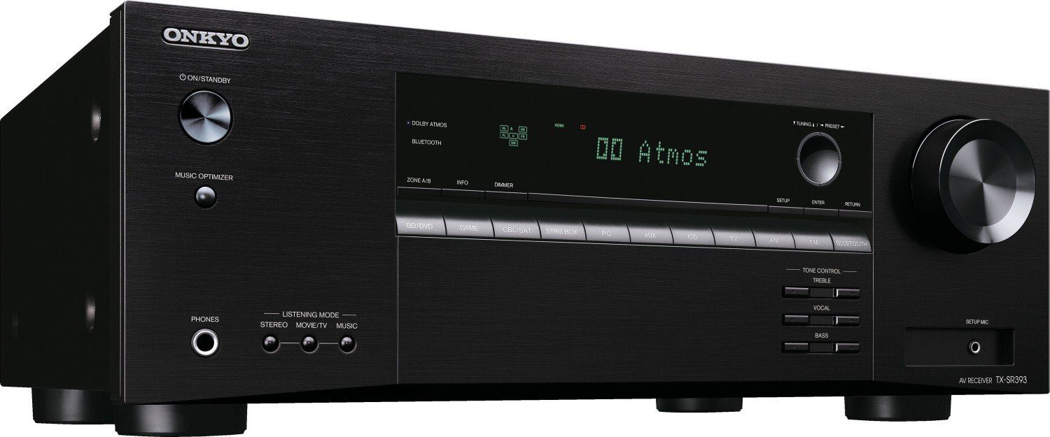 Onkyo TX-SR393-B 5.2 AV-Receiver (5.2 Dolby Channel, DTS:X®, HDR, Bluetooth) Atmos®, 4k/60p