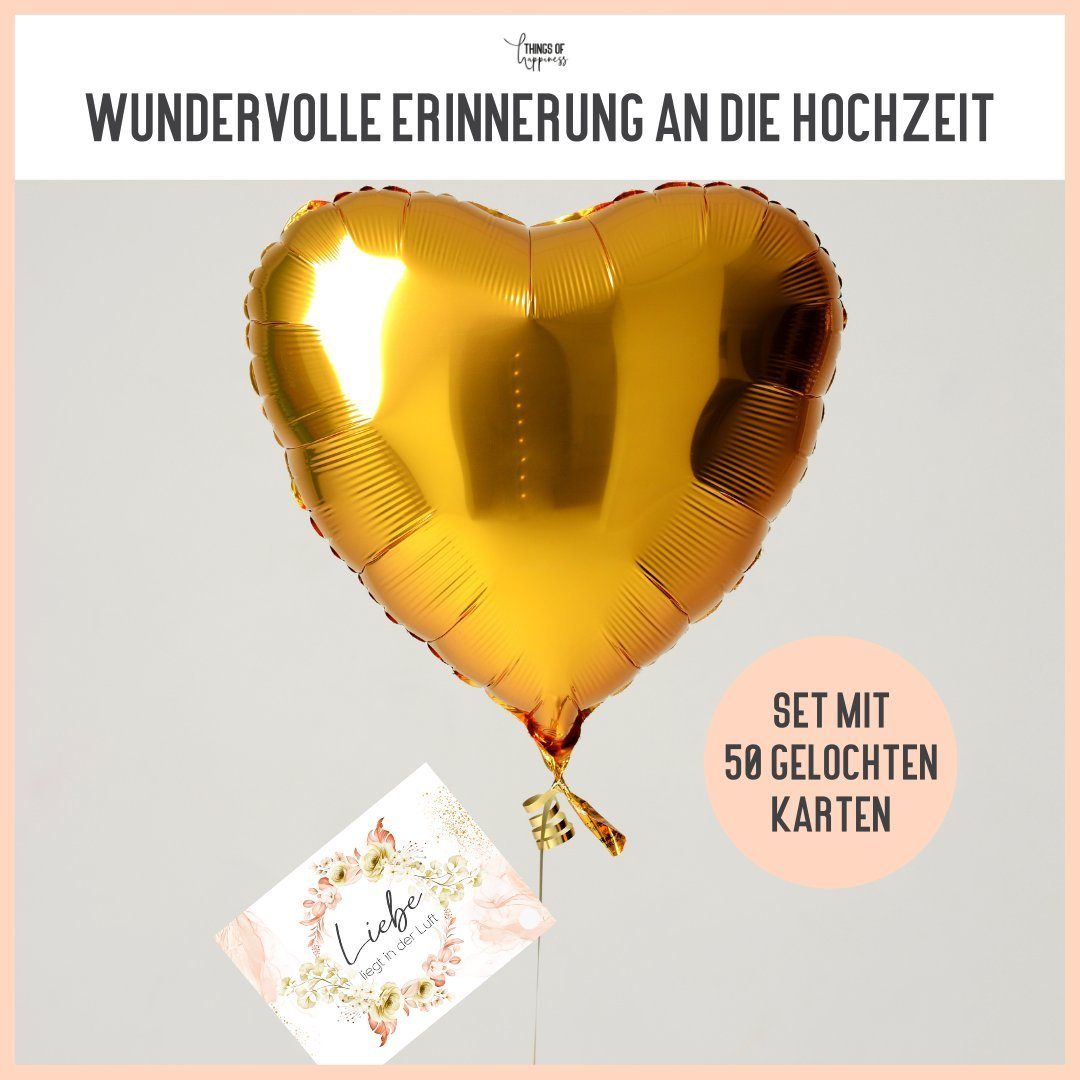 Things of Happiness Grußkarten 50 Stück Ballonkarten Hochzeit, Ballonflugkarten als Hochzeitsspiel, im Boho Stil, Postkarten Luftballons, extra leicht