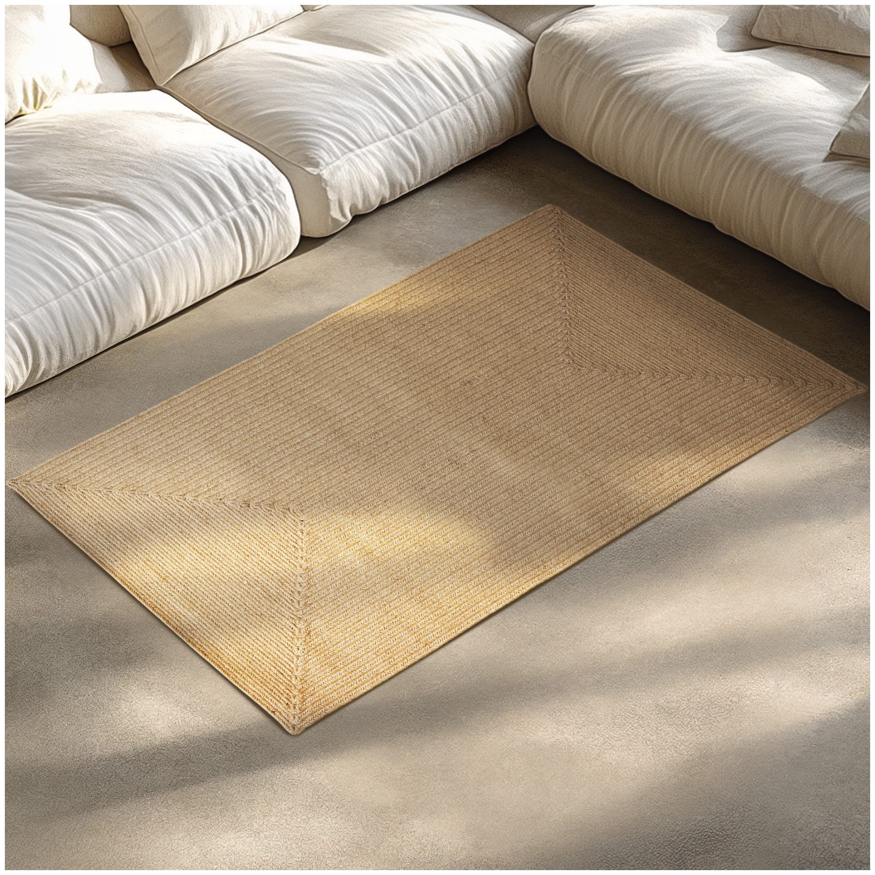 tectake Teppich Geflochtene Wohnmatte Boho aus Jute, 150x80 cm, indoor & outdoor, Rechteck, Höhe: 0,50 mm, Strapazierfähig, formstabil und vielseitig einsetzbar