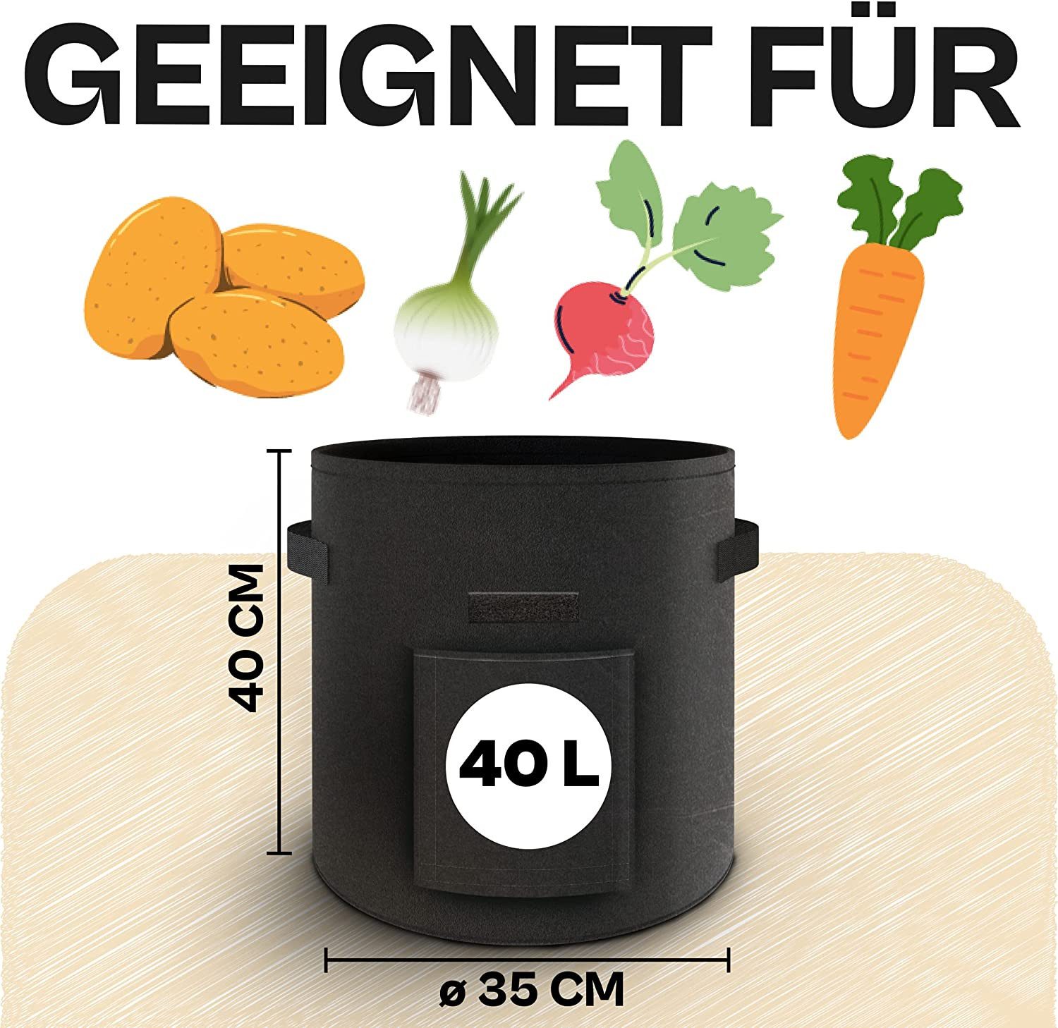 Praknu Pflanzkübel Kartoffelsack Pflanzsack 3er Set - 40L Groß - Mit Sichtfenster und (3er Set, 3 St)