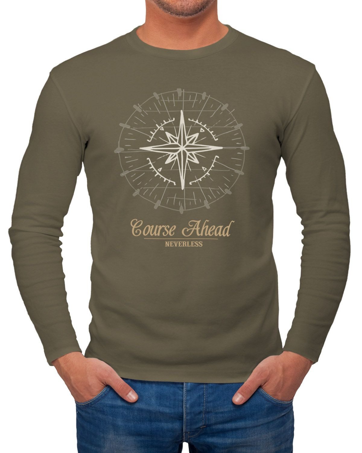 Neverless Longsleeve Herren Longsleeve Kompass Navigator Langarmshirt Neverless® mit Print