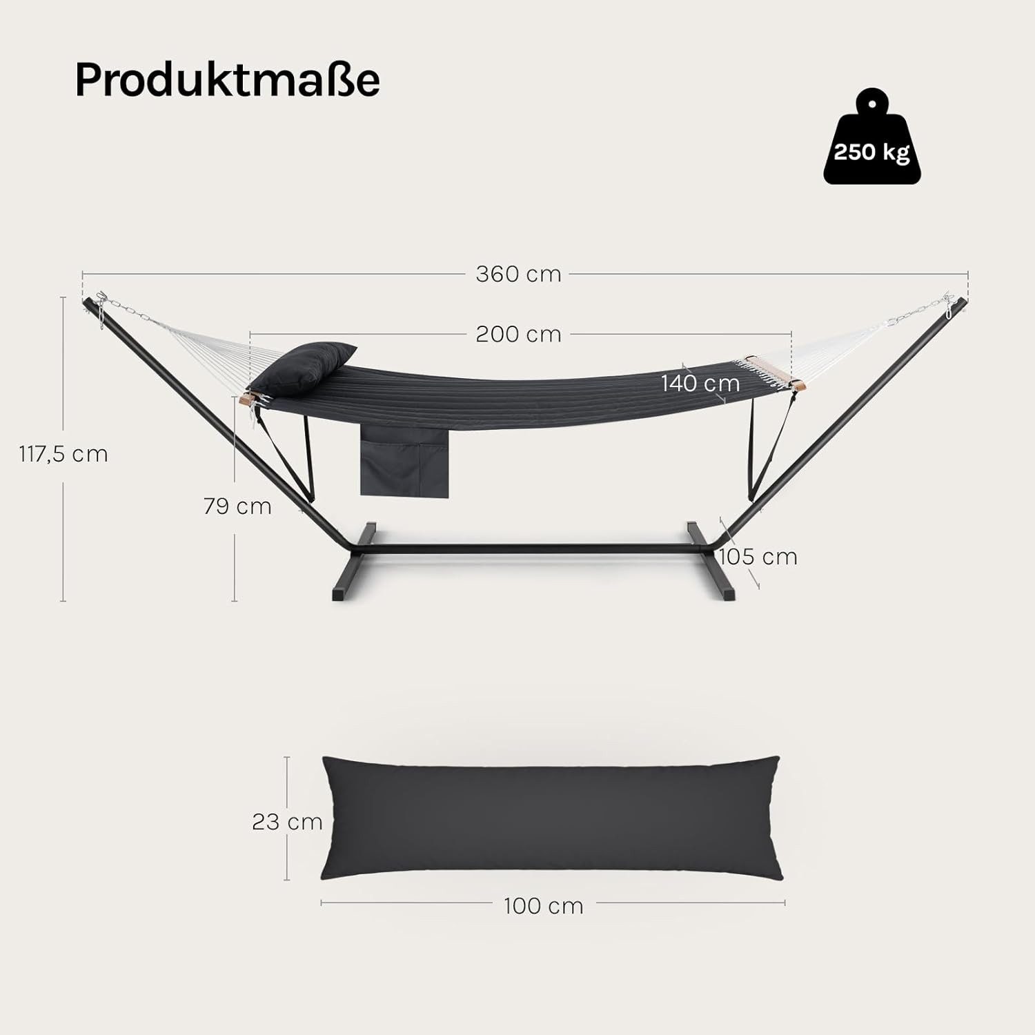 Woltu Hängematte (1 St), 250KG belastbar Doppelhängematte mit Kissen