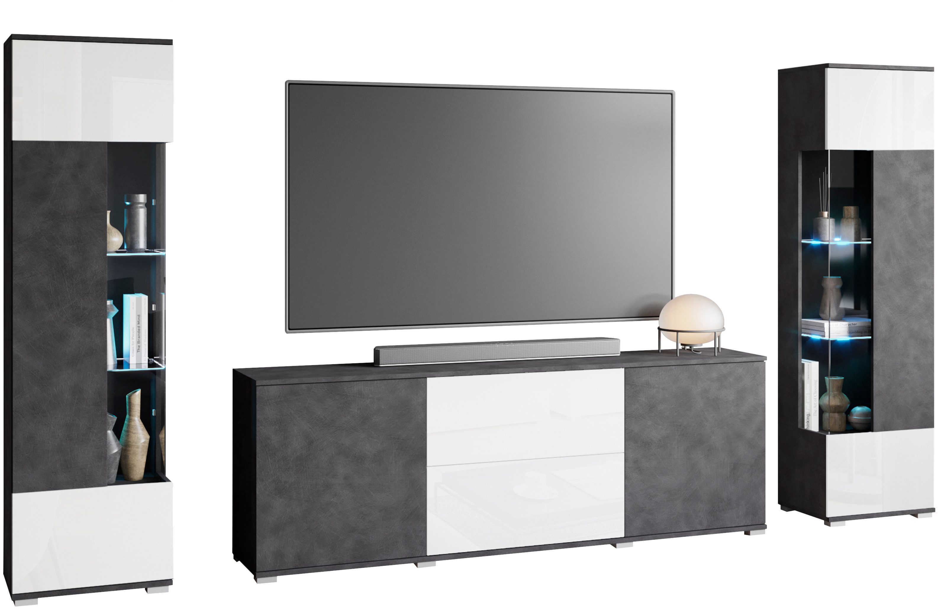 INOSIGN Wohnwand KENIA, (Komplett-Set, 3-St), Vitrinen mit Eckverglasung, h günstig online kaufen