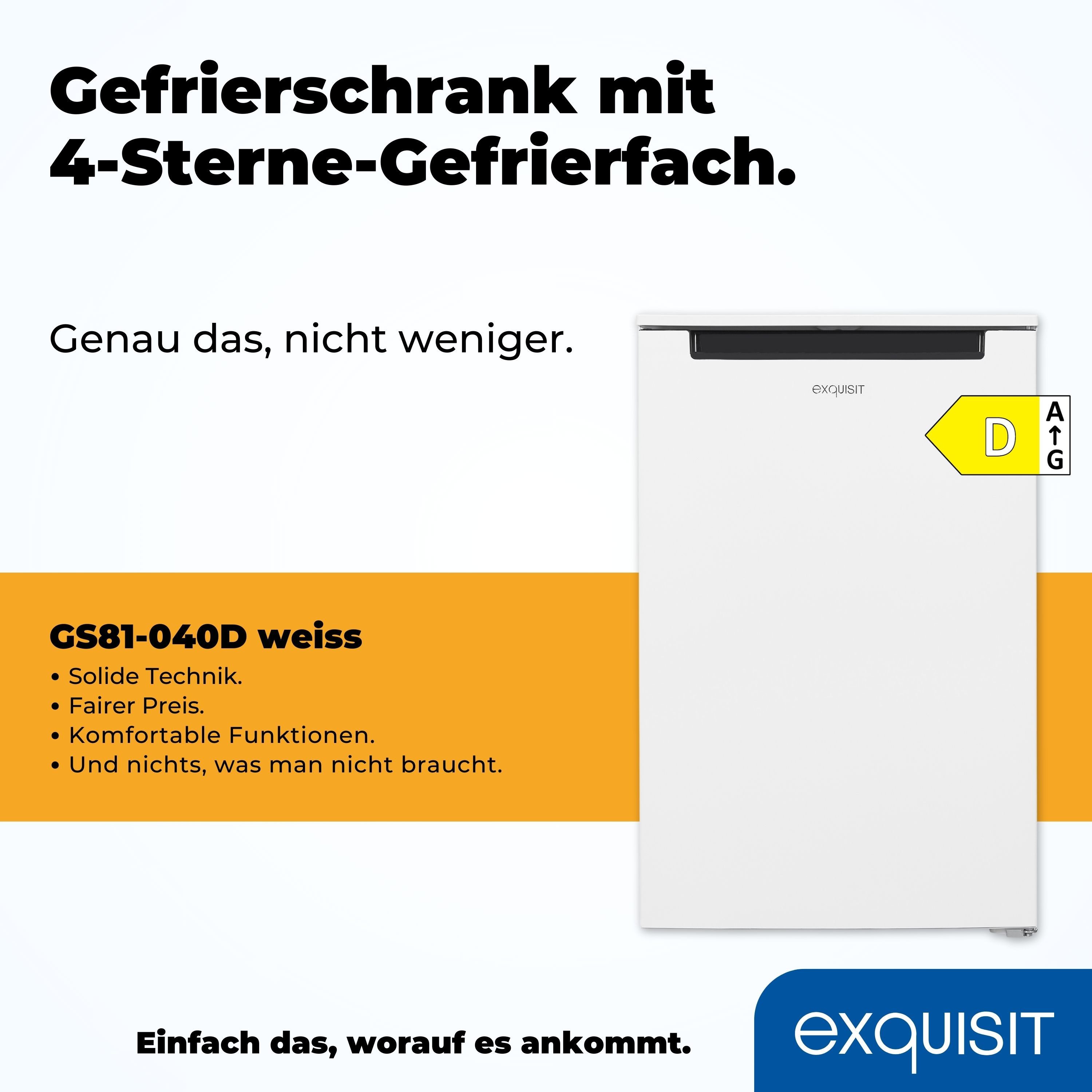 exquisit Gefrierschrank GS81-040D weiss, 85 cm hoch, 55 cm breit, 4*-Gefrierschrank mit ergonomischer Griffmulde – bequem zu öffnen – Bild 4 von 5