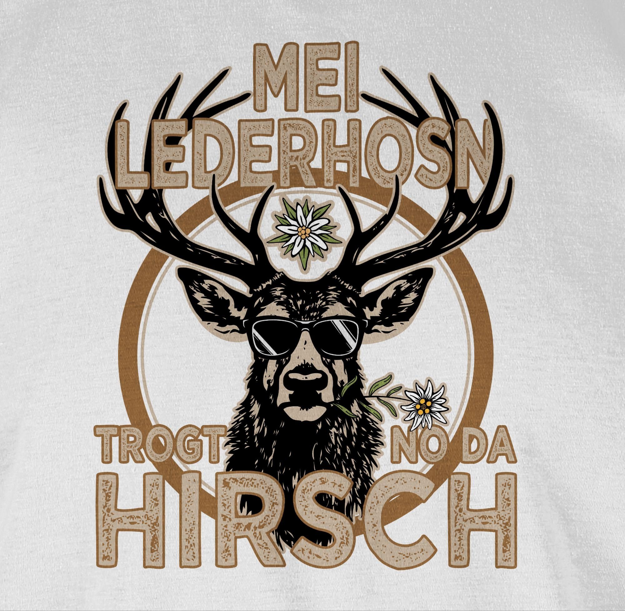 Shirtracer T-Shirt Trachten Outfit Lederhose Trägt Oktoberfest für Mode der Hirsch Herren 03 Weiß Spruch