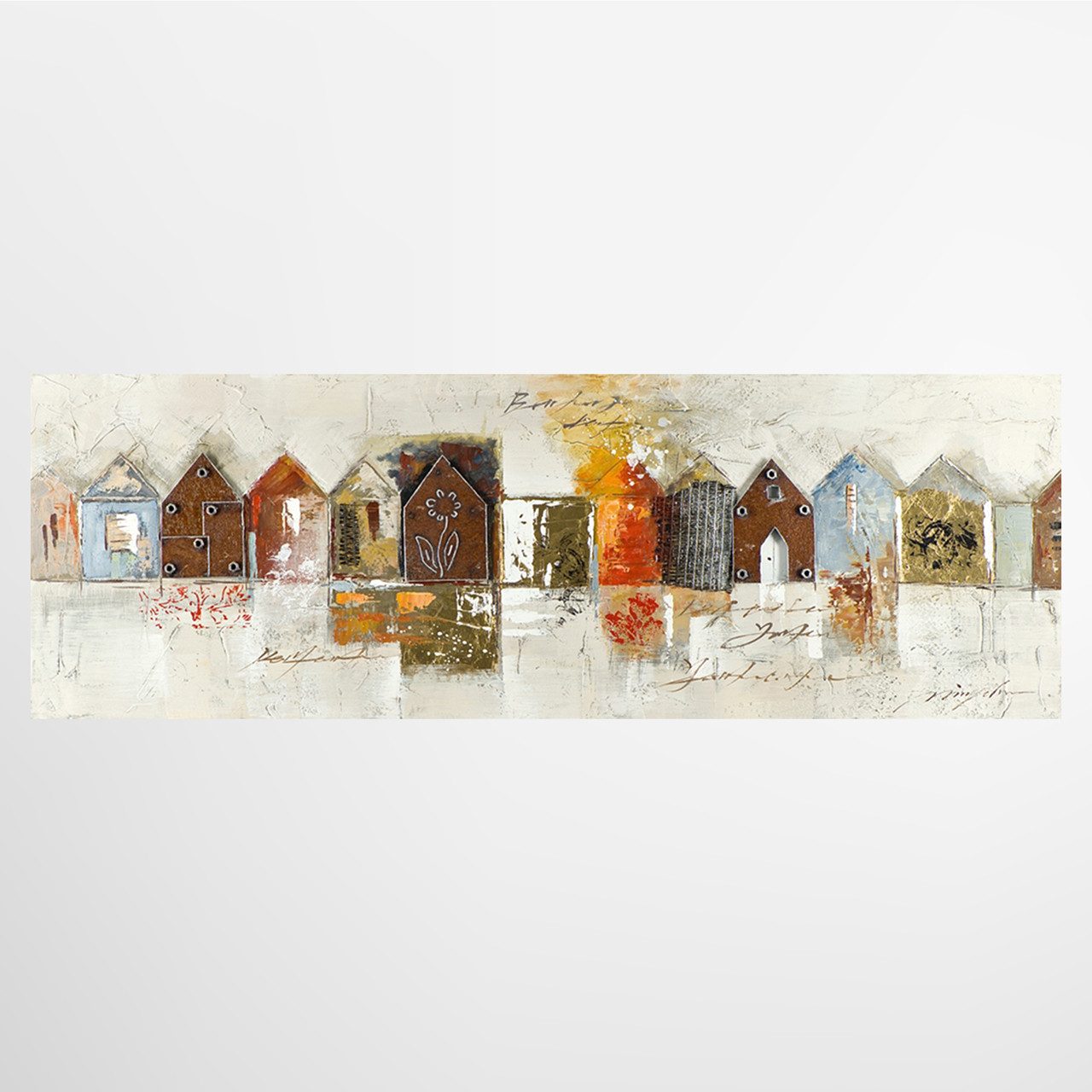 ArtUniverse Gemälde Häuschen aus Metall 50 x 150 cm, Städtemotiv