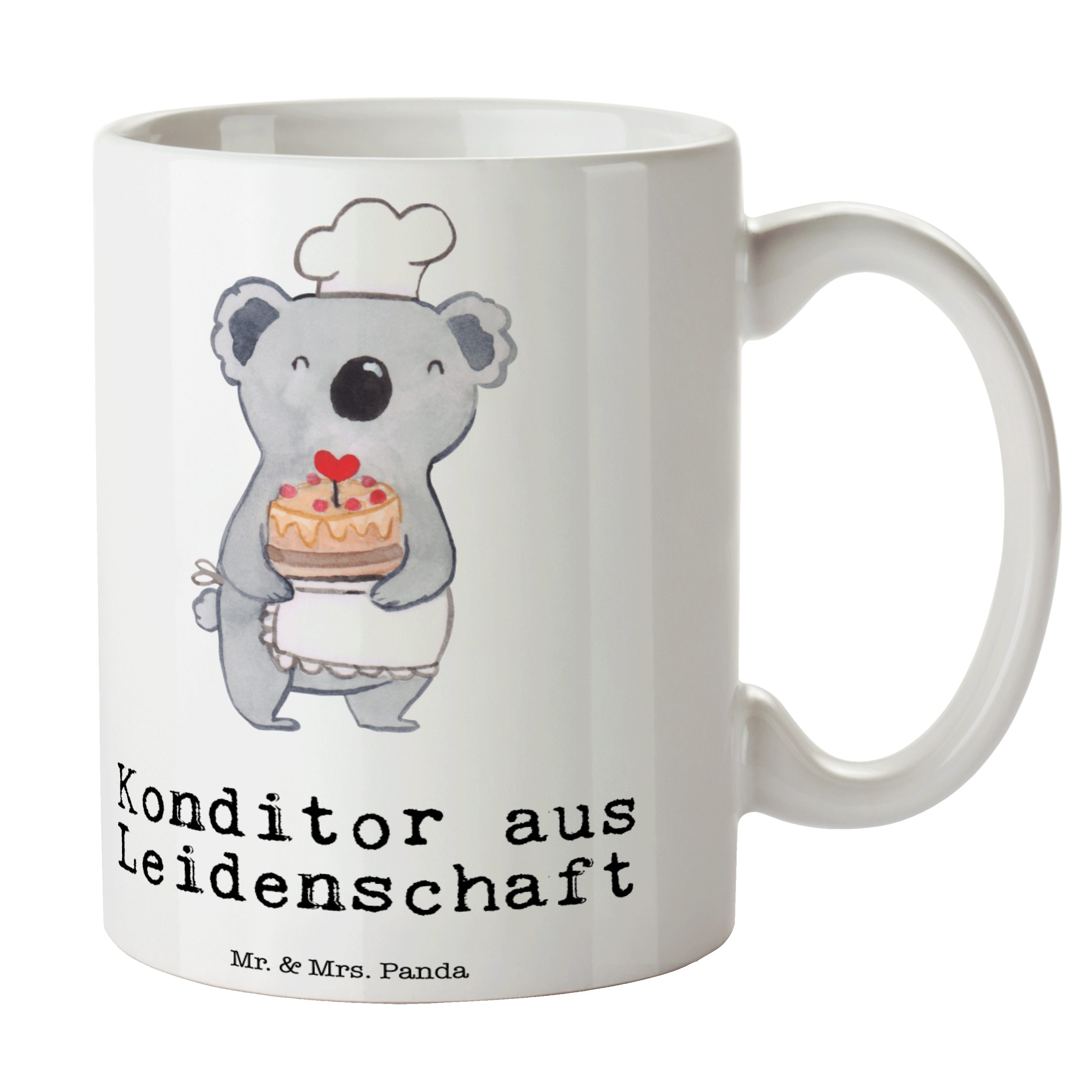 Mr. & Mrs. Panda Tasse Konditor aus Leidenschaft - Weiß - Geschenk, Dankeschön, Kuchenbäcker, Keramik