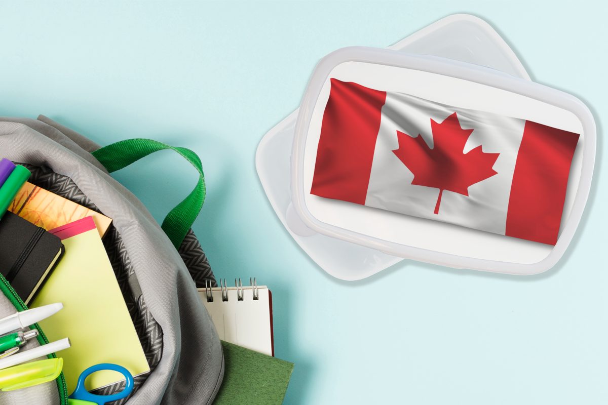 MuchoWow Lunchbox Flagge von Erwachsene, (2-tlg), weiß und Brotdose, Brotbox Kanada für Jungs für und Kinder Mädchen und Kunststoff, mit Wellen Schatten