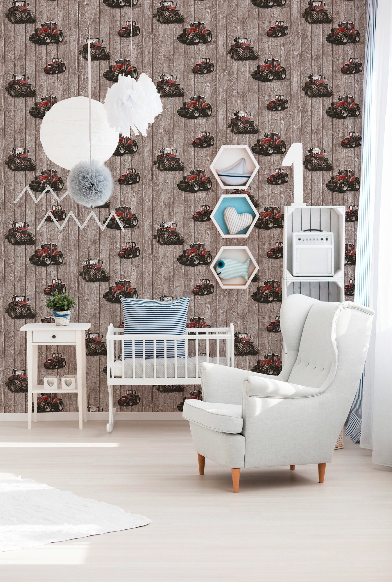 Little Kinderzimmertapete Tapete Stars, Vliestapete braun/rot Holz, living glatt, Holzoptik walls