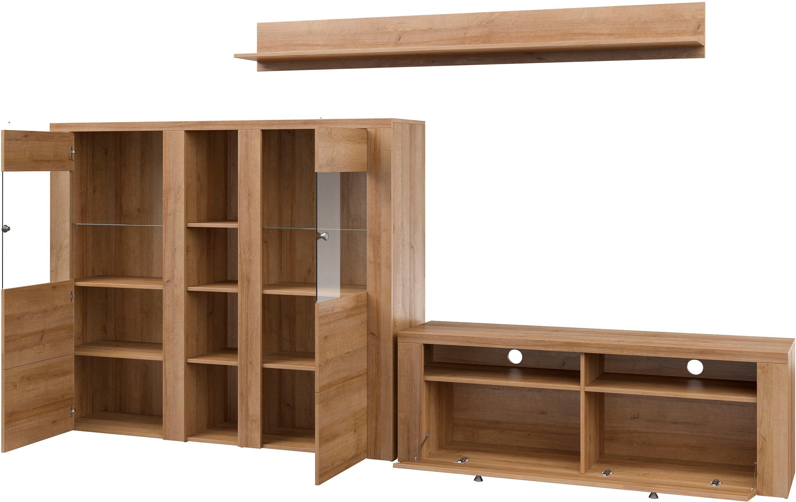 OTTO home Wohnwand Larona, Wohnwand, Set 3 teilig, (3-St), Wohnzimmer Set bestehend aus 1 TV-Board, 1 Highboard,1 Wandregal