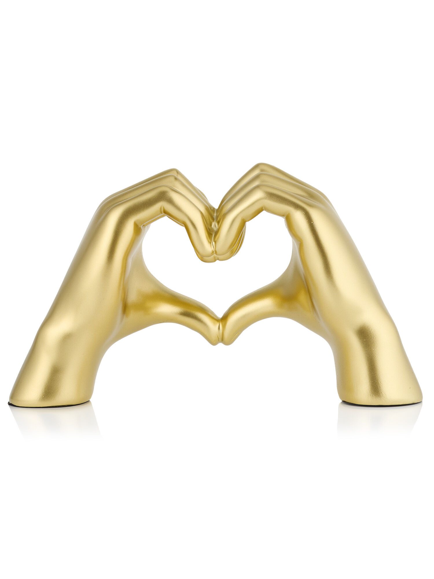 Dekorieren macht glücklich Dekofigur Skulptur aus Polyresin in Gold matt, Tischdeko, Geschenkidee für Hochzeit & Jubiläum, „Goldene Herz-Hände“ 24 cm