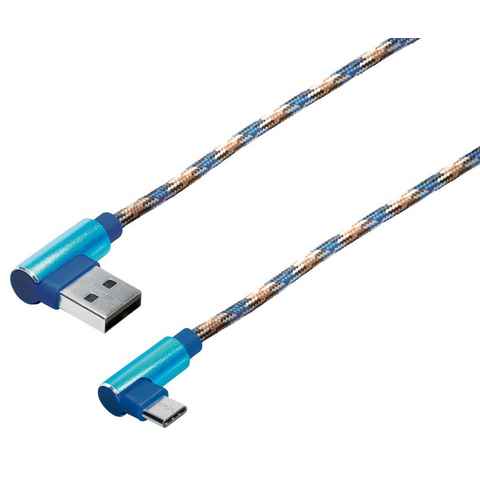 Maxtrack Smartphone-Kabel, USB, USB-A Winkelstecker auf Micro USB-C Winkelstecker (100 cm), Ladekabel gewinkelt Reversible USB A auf USB TYP C