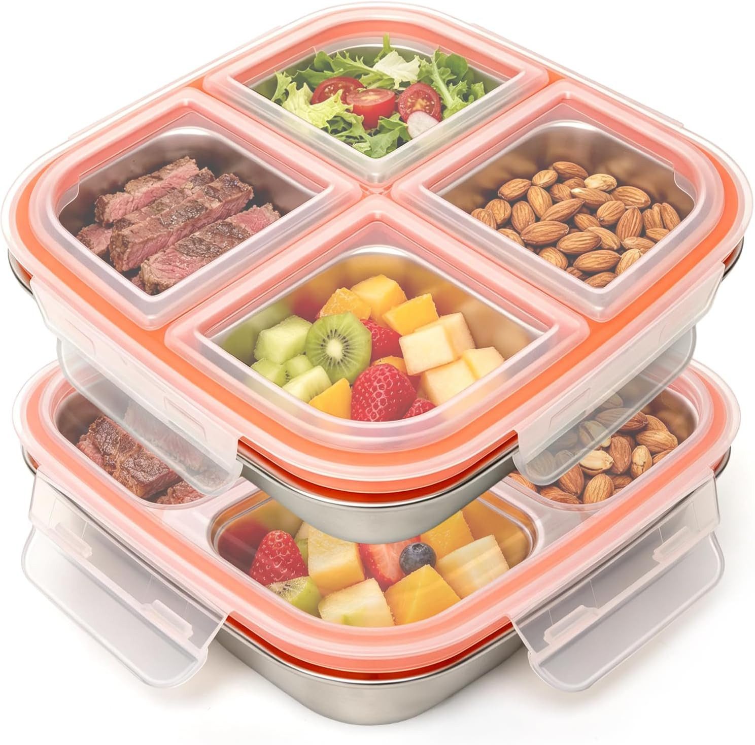 FELIXLEO Lunchbox Set 600ml Edelstahl Snackbox mit Fächern Auslaufsicher, (1-tlg