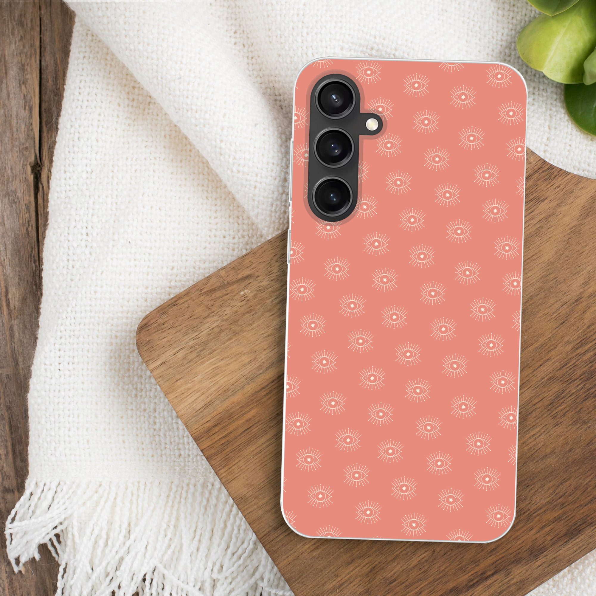MuchoWow Handyhülle für Samsung Galaxy S23 FE Boho - Druck - Rosa - Weiß - Augen
