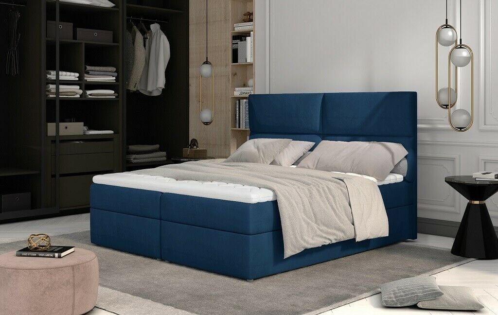 JVmoebel Bett, Luxus Schlafzimmer Bett Polster Design Luxus Doppel Hotel Betten Blau