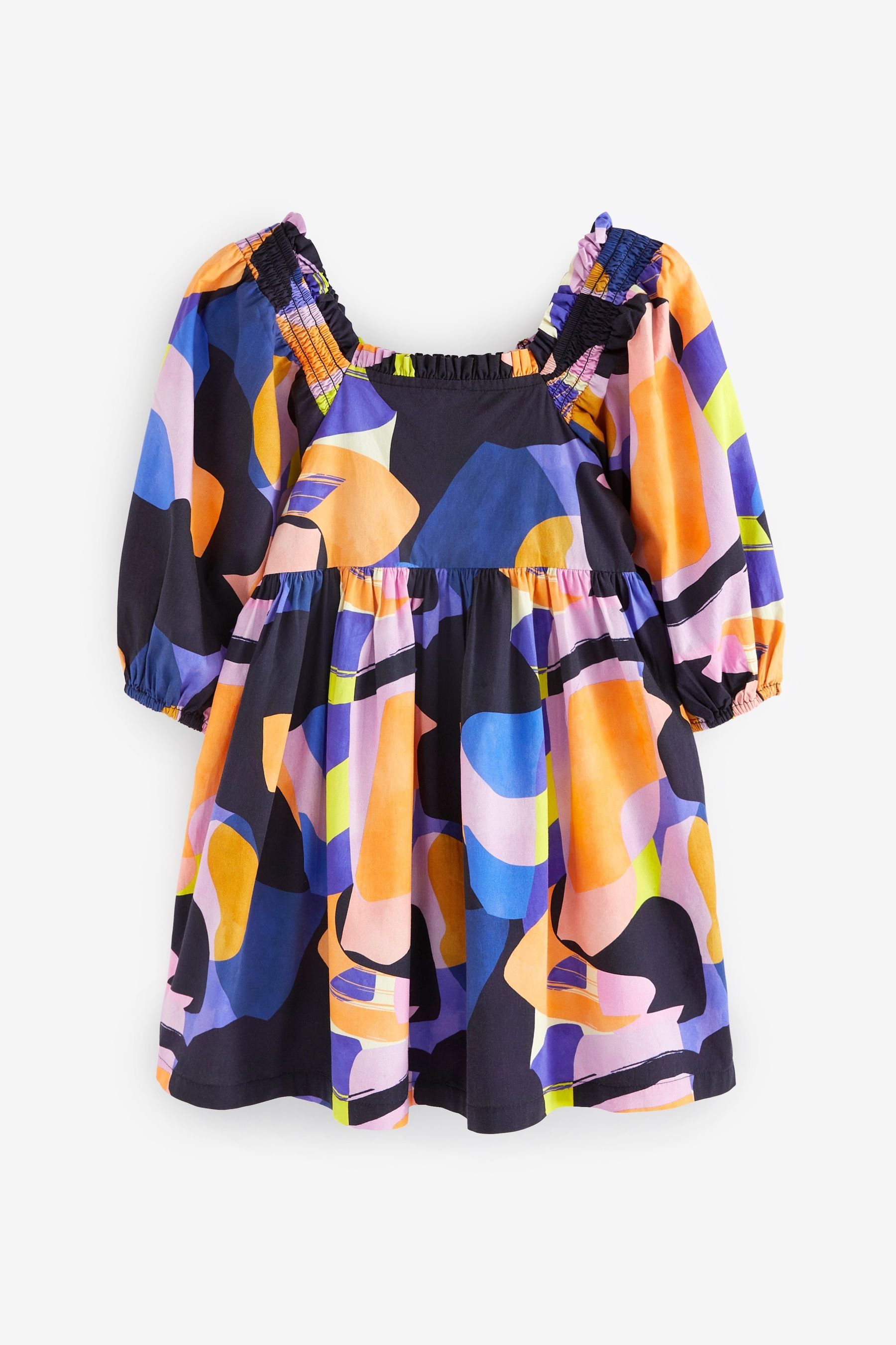 Anprobieren Next Druckkleid Kleid mit + (1-tlg) Print Karree-Ausschnitt, Volumenärmeln