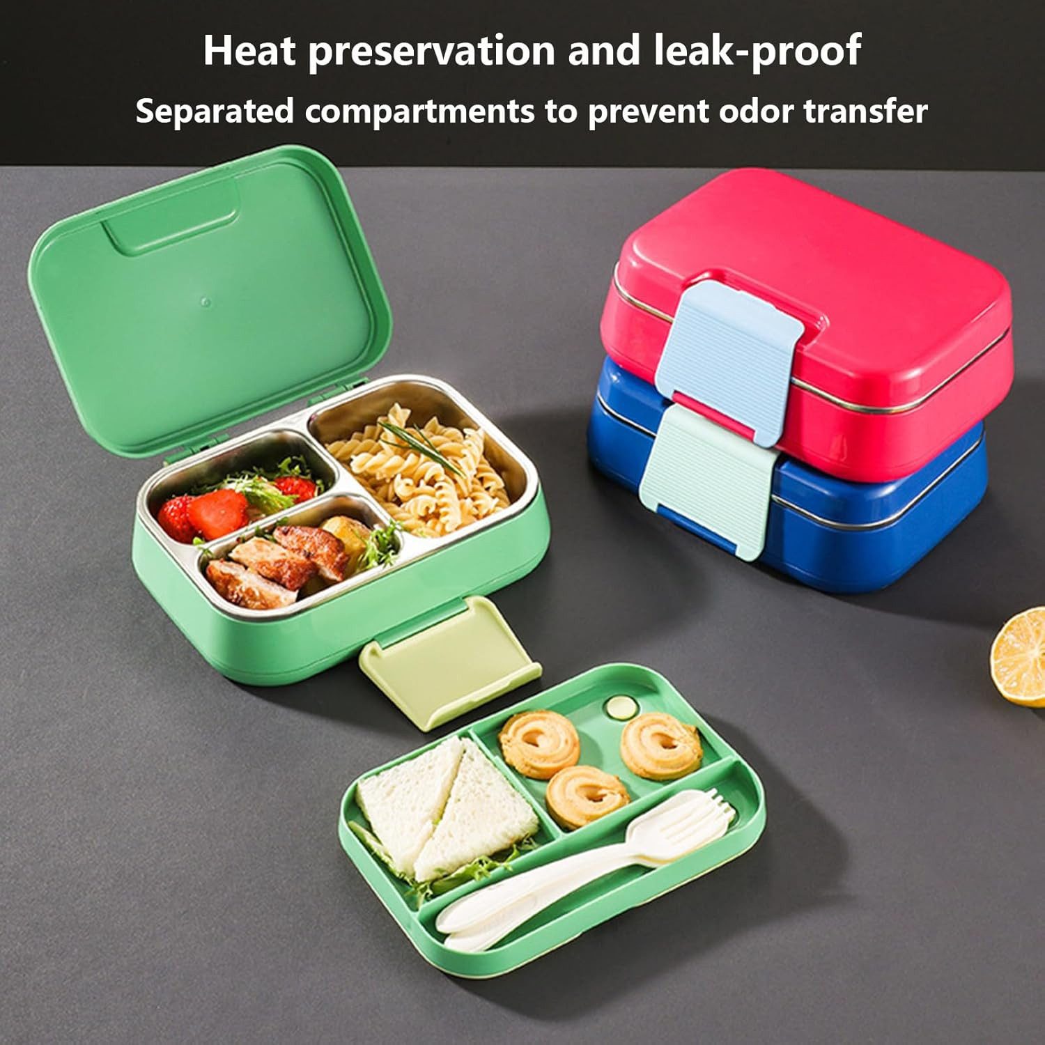 FELIXLEO Lunchbox Brotdose Edelstahl 1050ml Auslaufsicher mit 3 Fächern, (1-tlg)