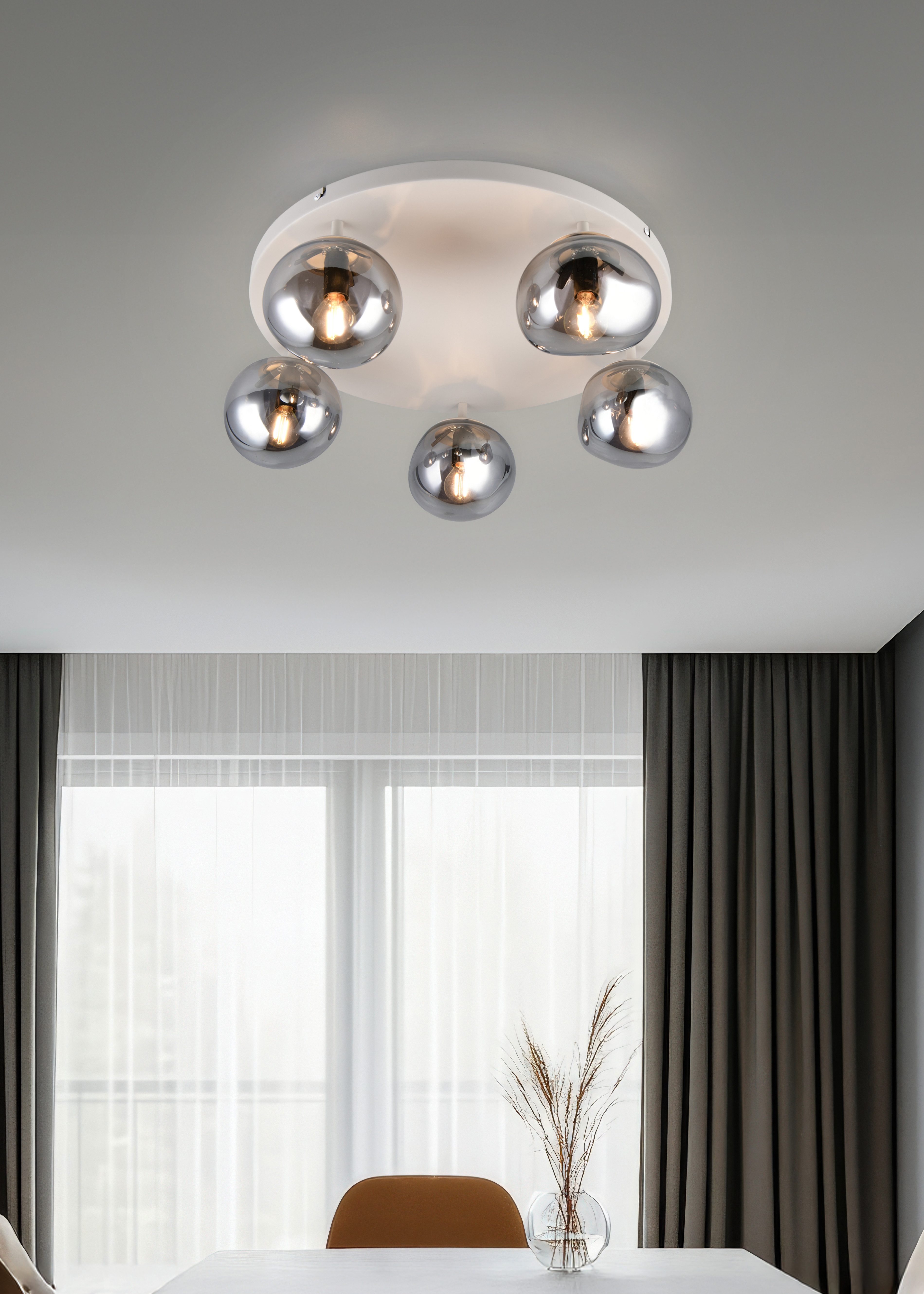 s.Oliver Deckenleuchte ANJELLA, Deckenlampe exkl. E14, in warm grey (beige) + smoke Glas, Leuchtmittel wechselbar, warmweiß - kaltweiß, mit mundgeblasenen Glasschirmen in rauchgrau, max 10W